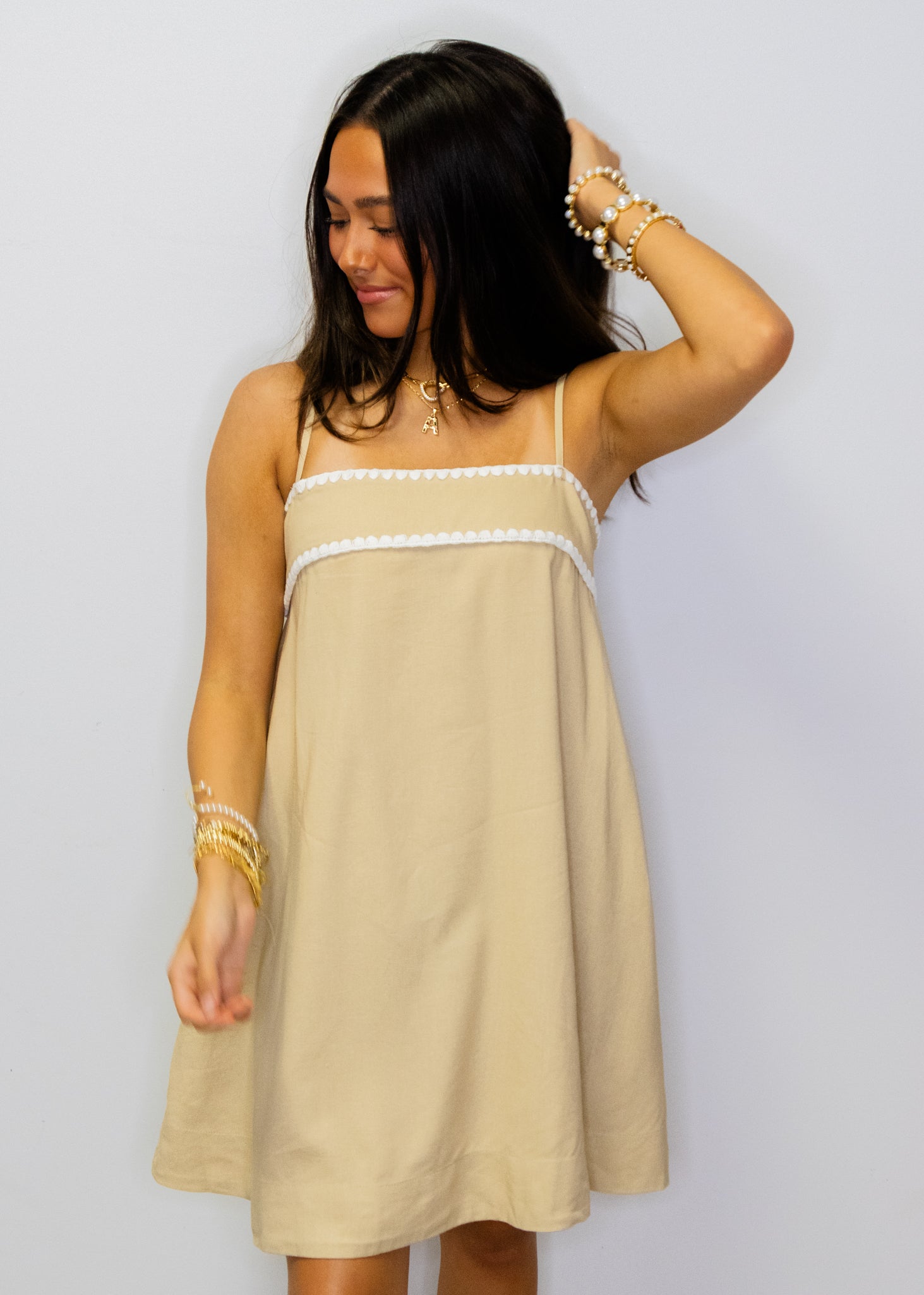 Tan Bow Back Stitch Dress