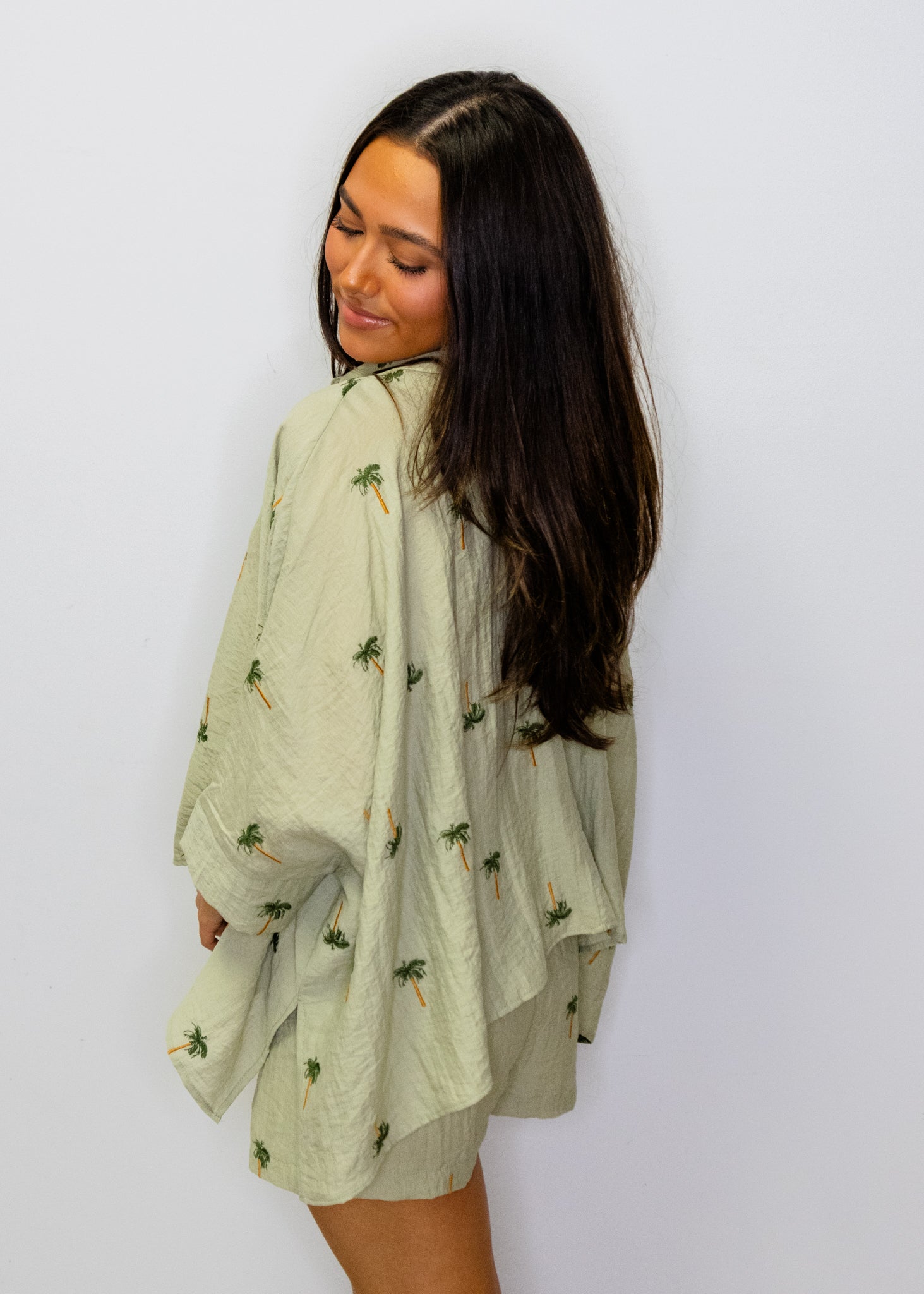 Sage Palm Tree Shorts Set