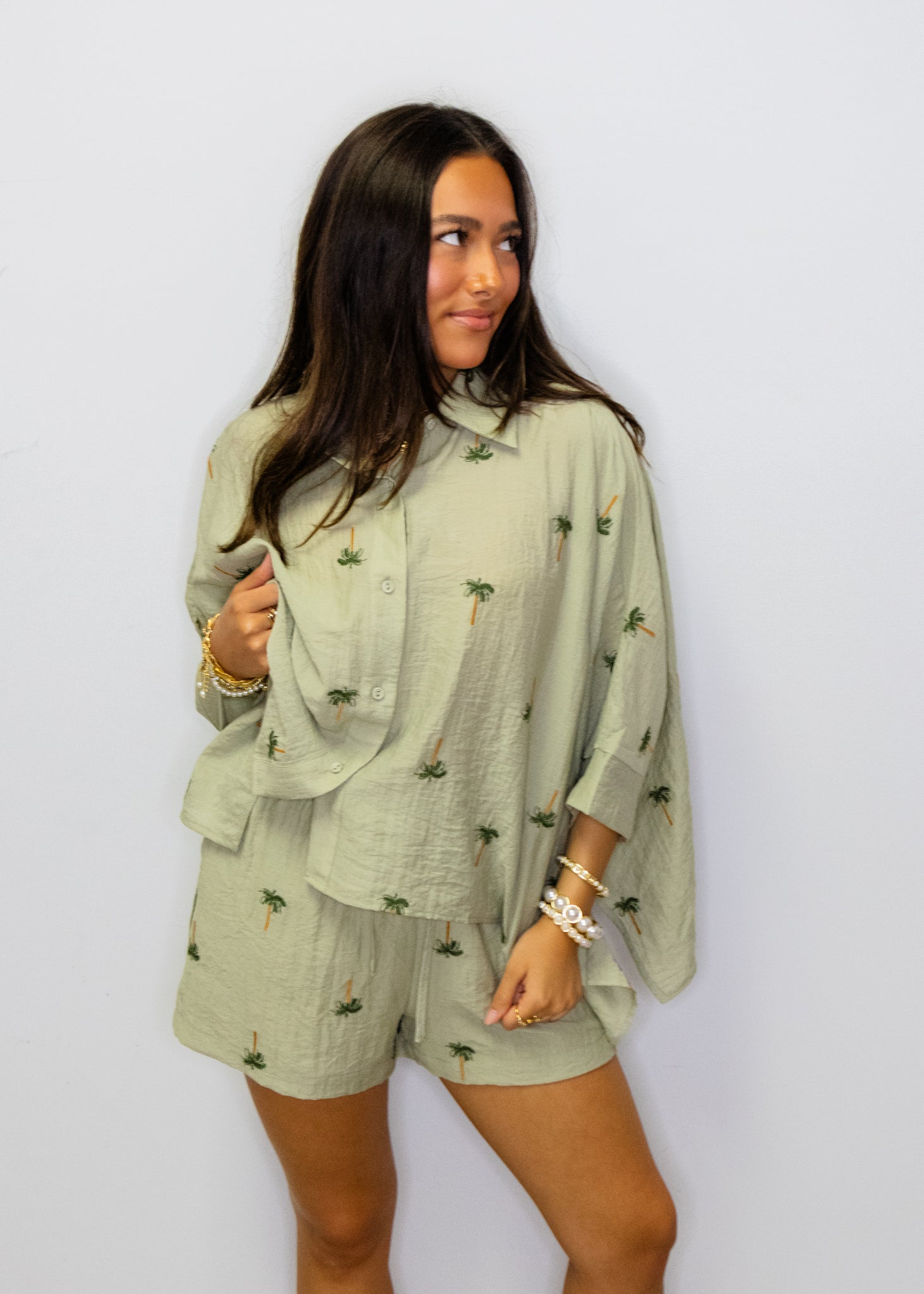 Sage Palm Tree Shorts Set