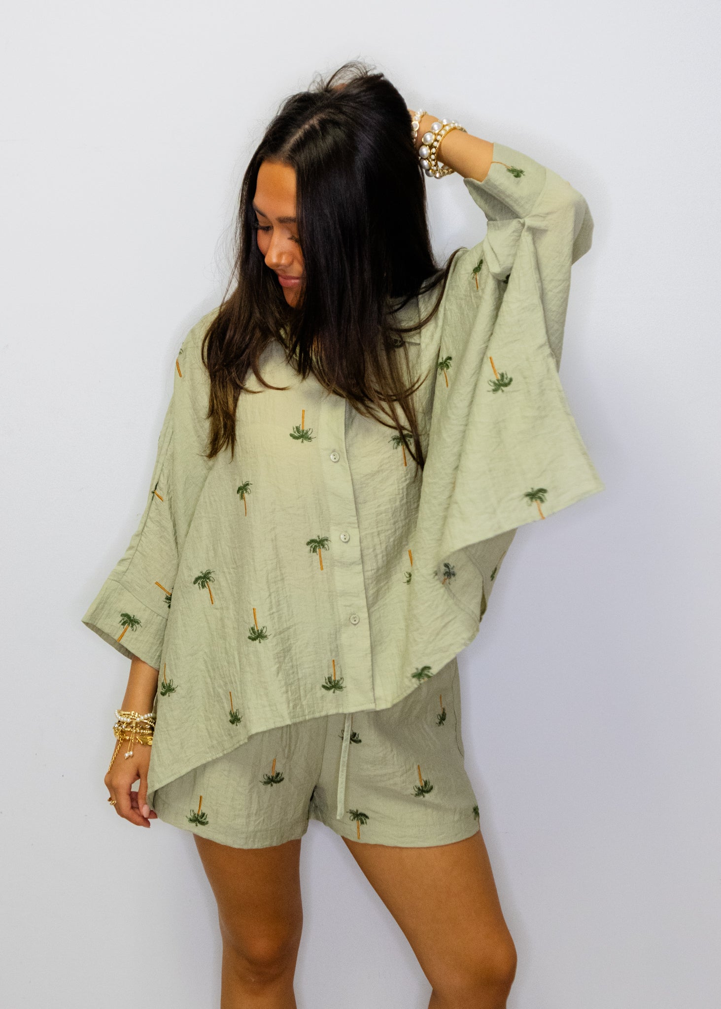 Sage Palm Tree Shorts Set