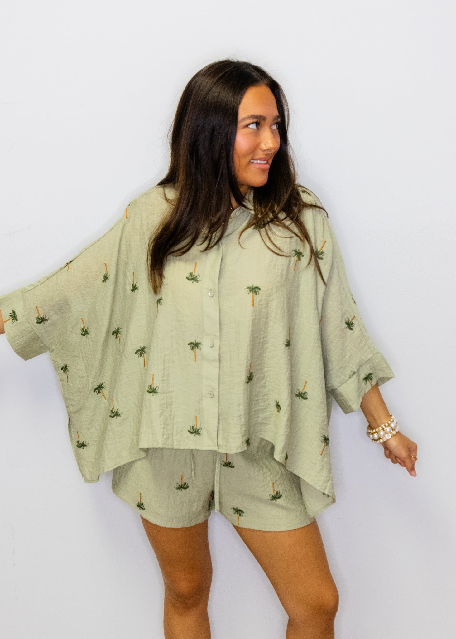 Sage Palm Tree Shorts Set