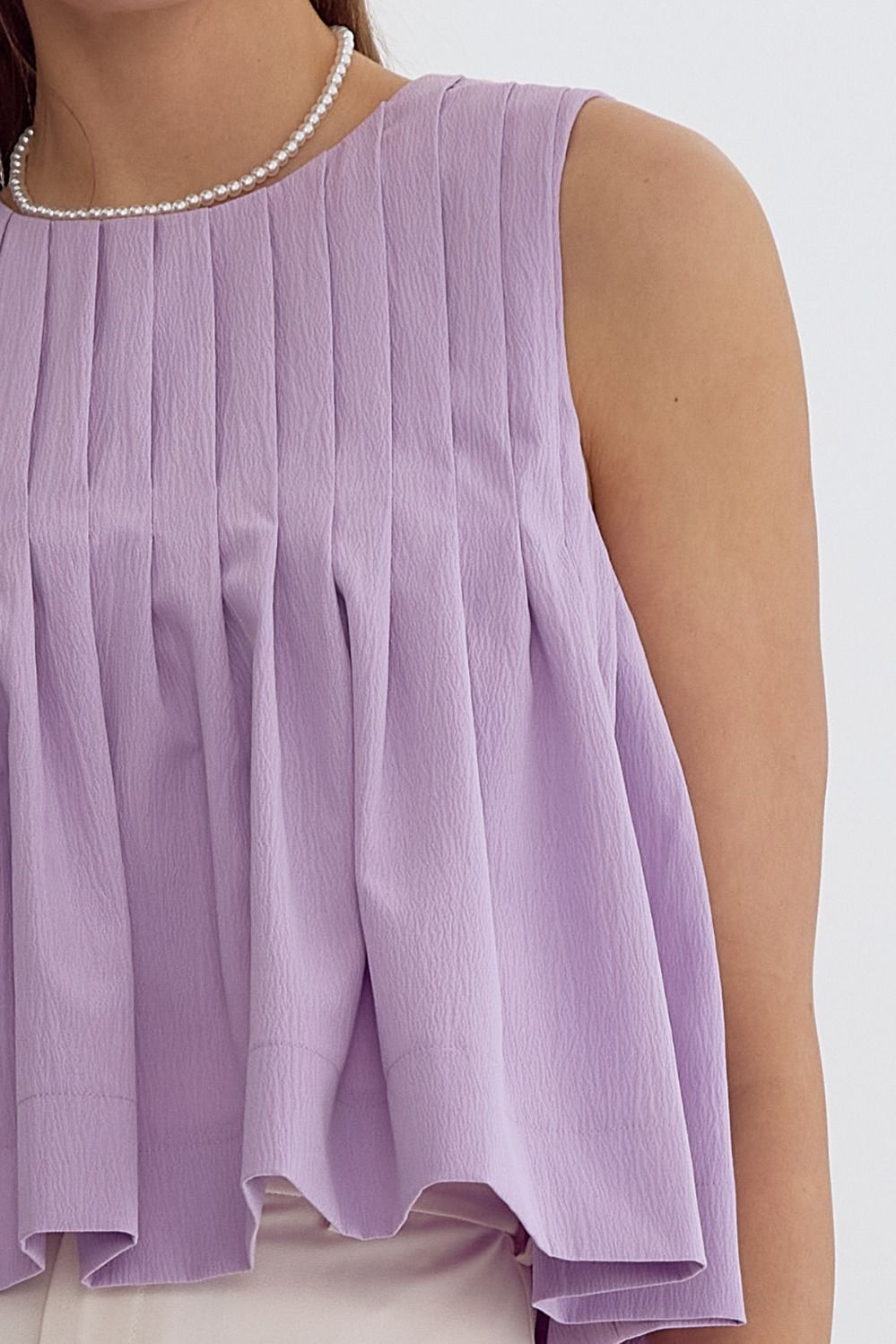 Lavender Solid Pleated Crop Top