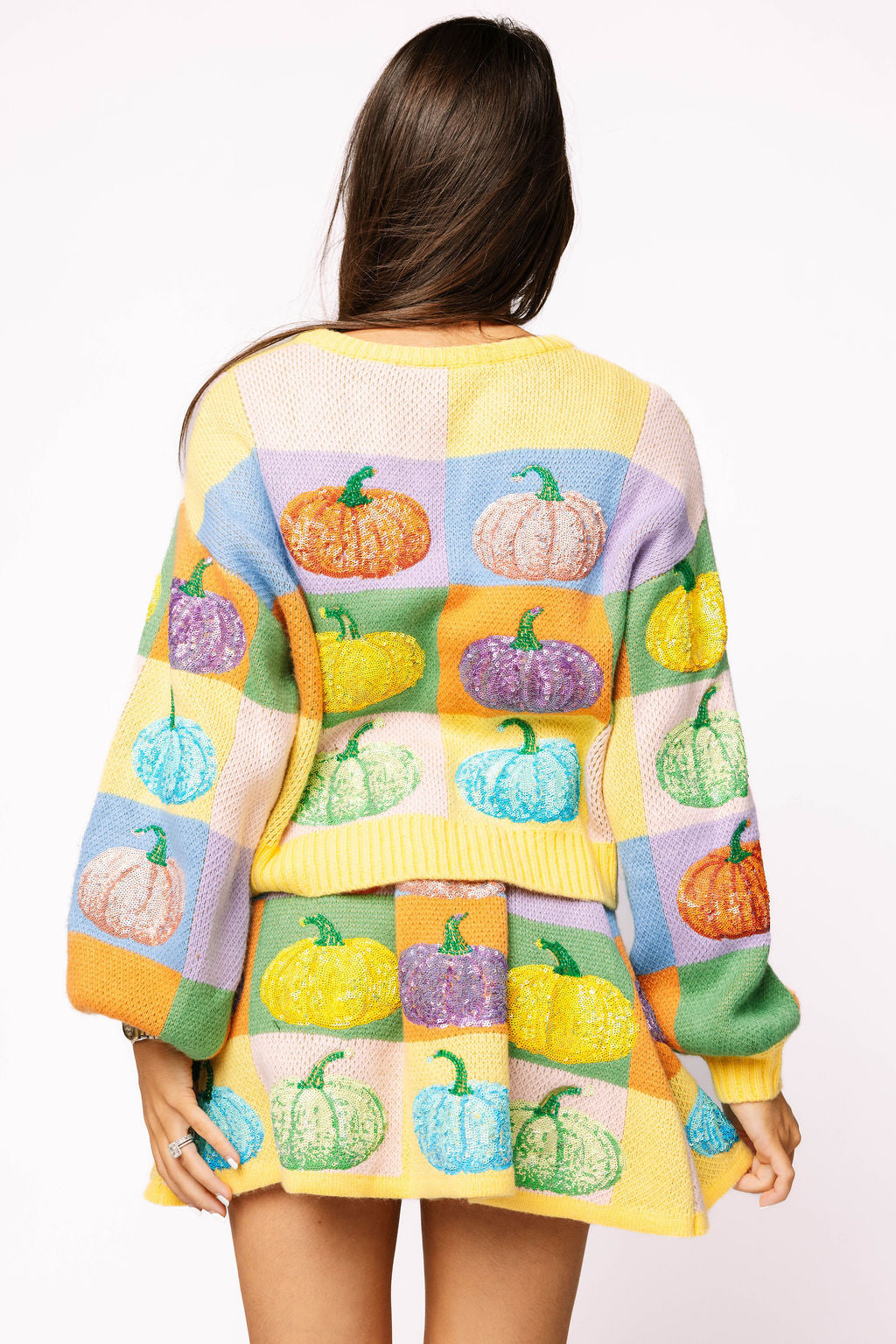 Pastel Color Block Pumpkin Button Up Cardigan