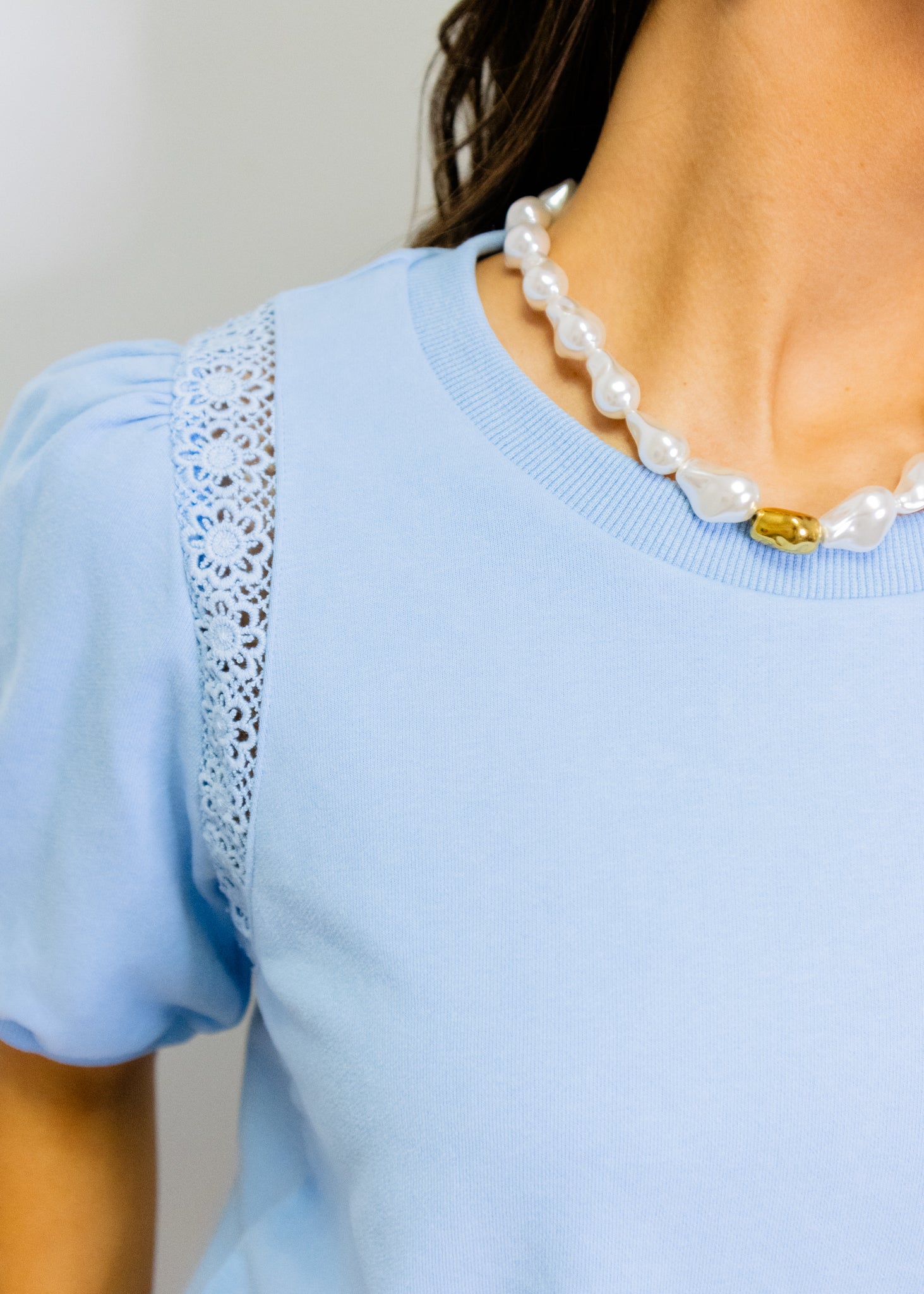 Sky Blue Crochet Detail Top