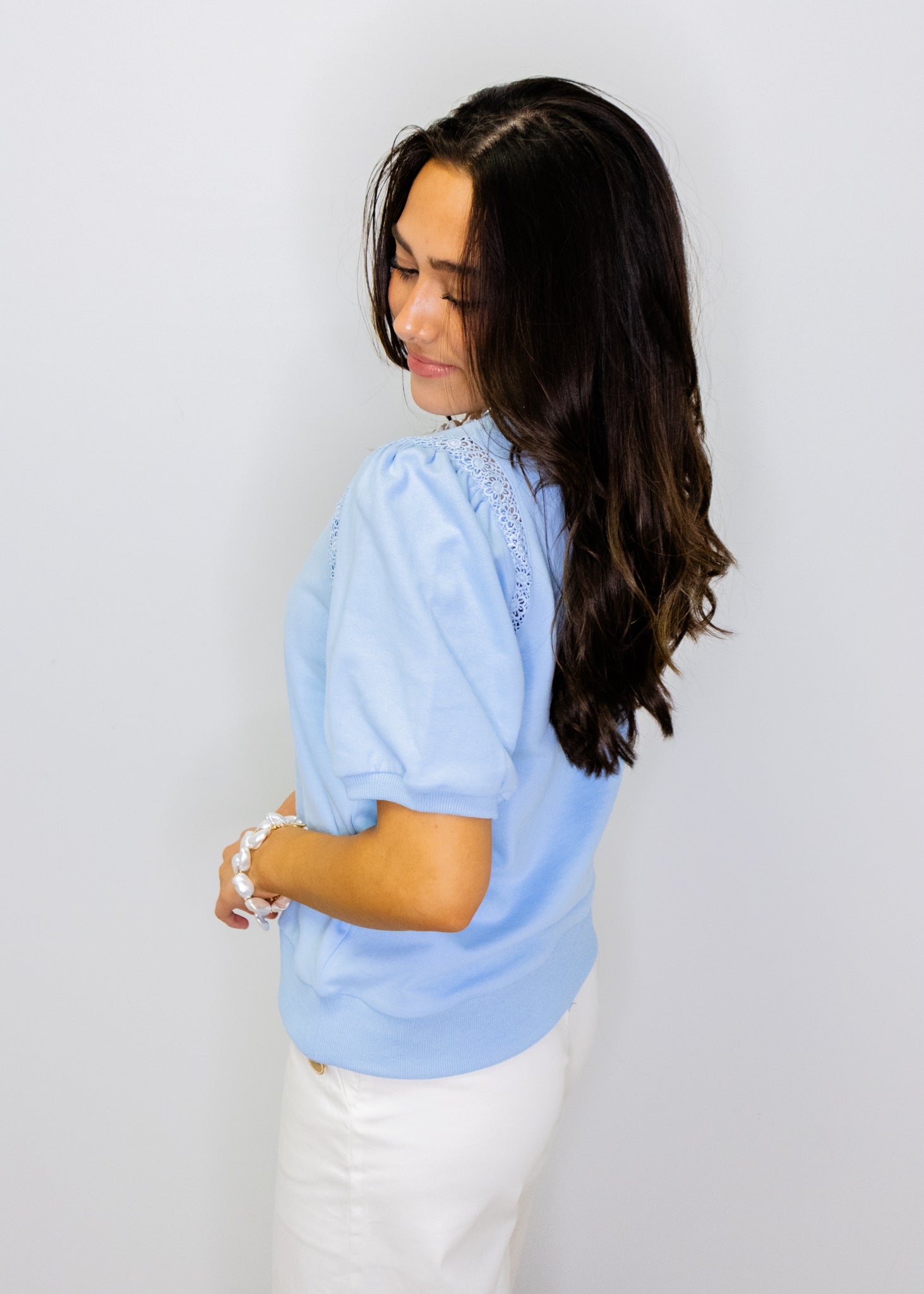 Sky Blue Crochet Detail Top