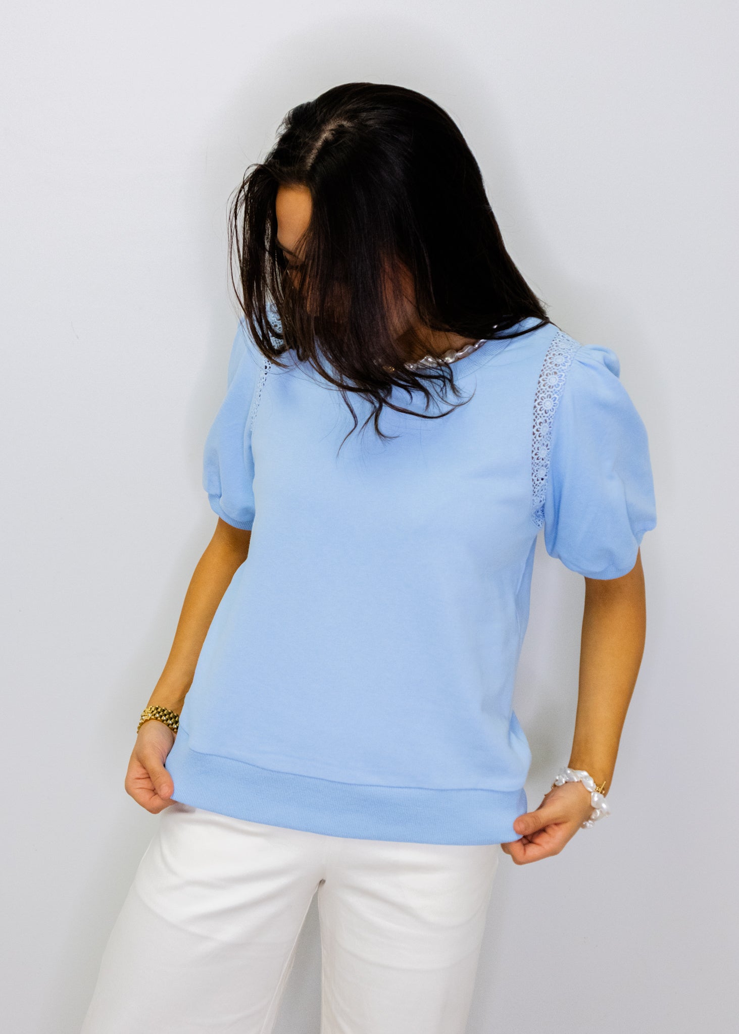 Sky Blue Crochet Detail Top