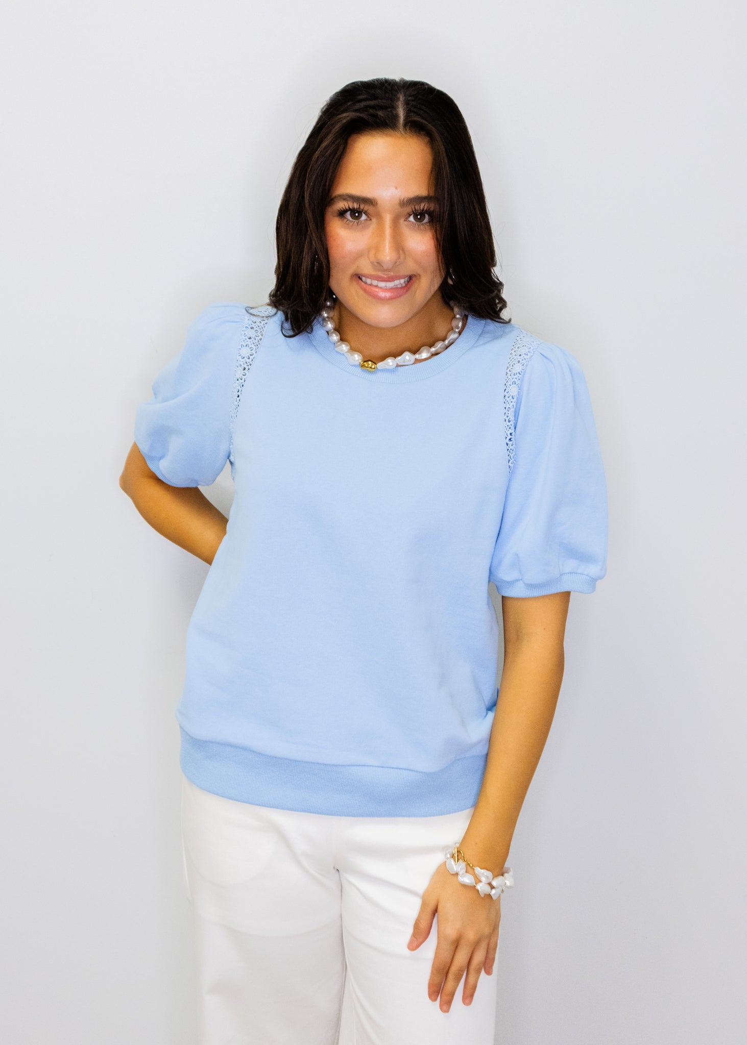 Sky Blue Crochet Detail Top