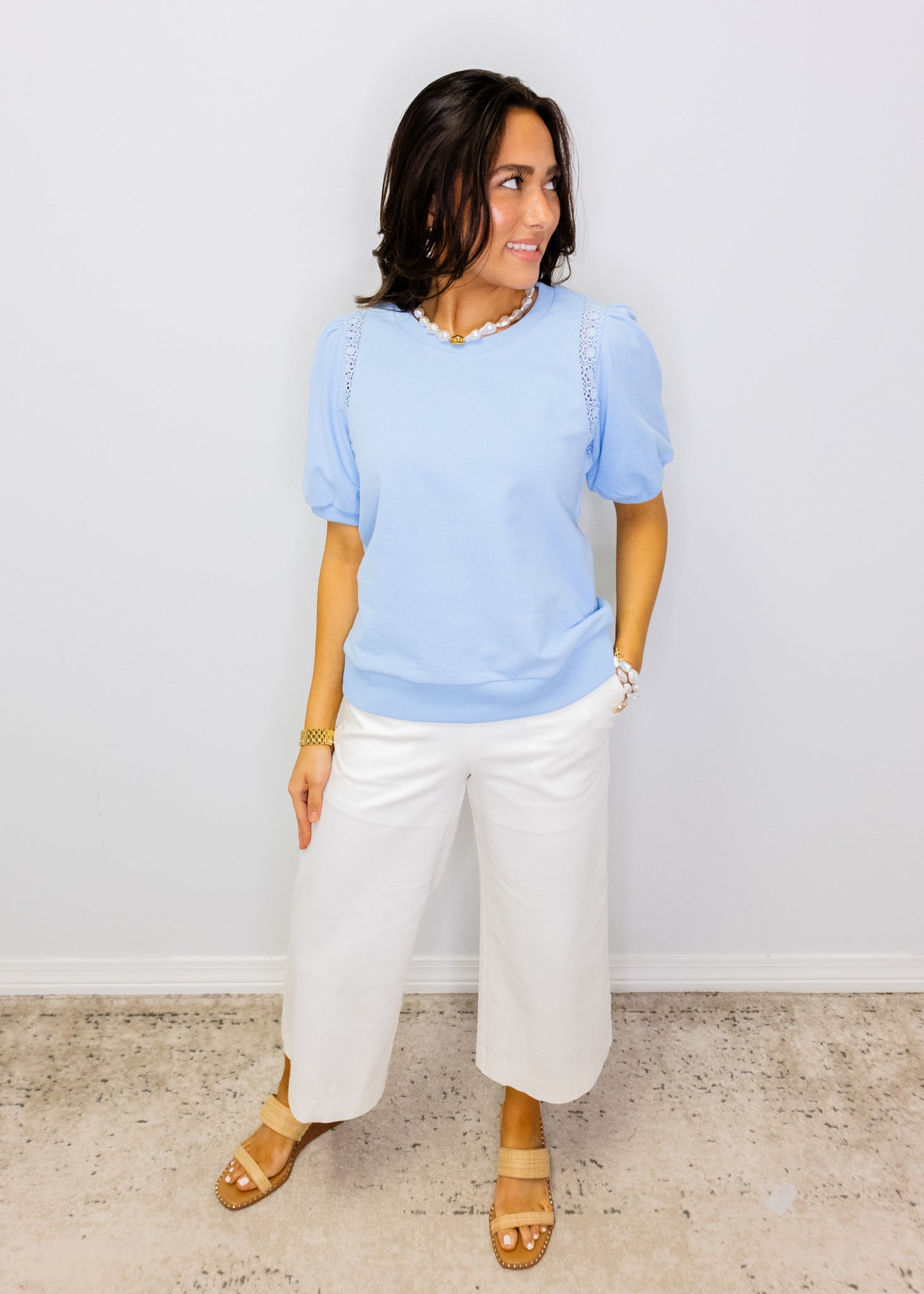 Sky Blue Crochet Detail Top