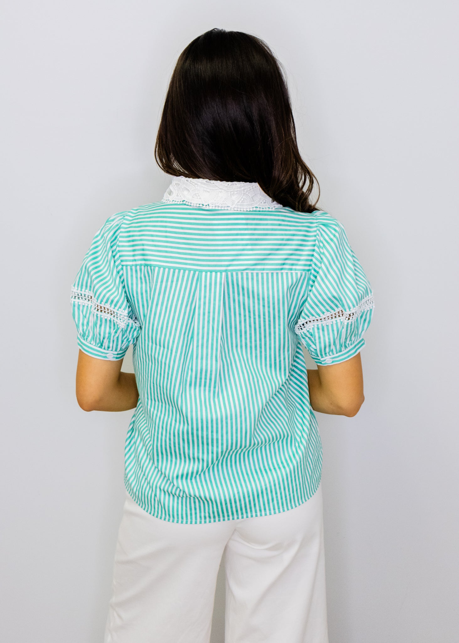 Jade Stripe Lace Button Top