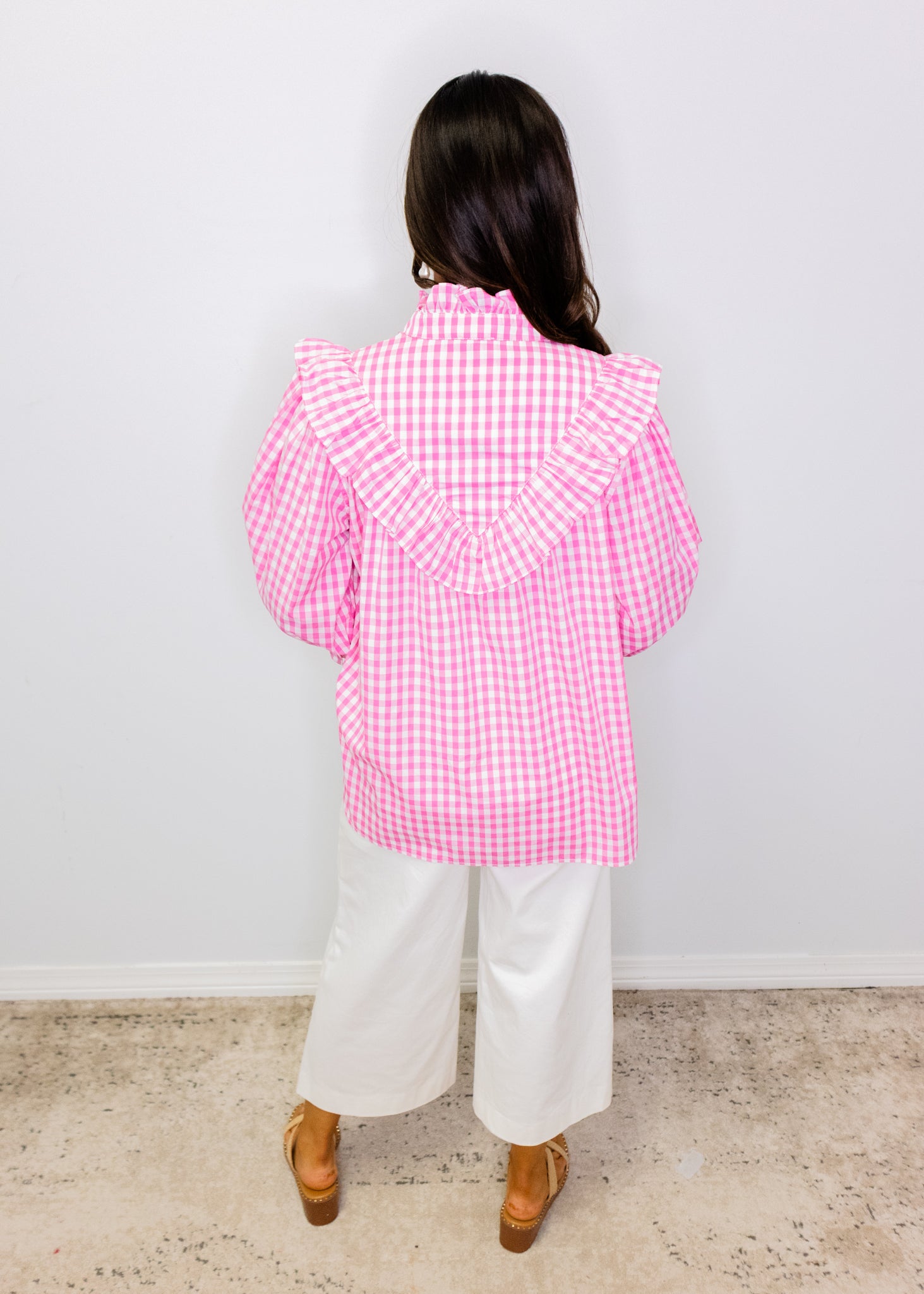 Pink Gingham Poplin Tie Top