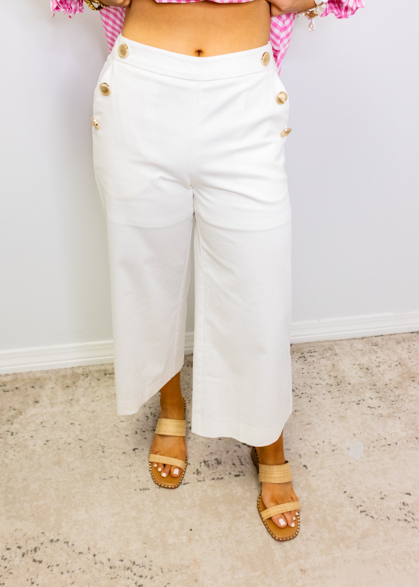Cream Cropped Wide Leg Pants
