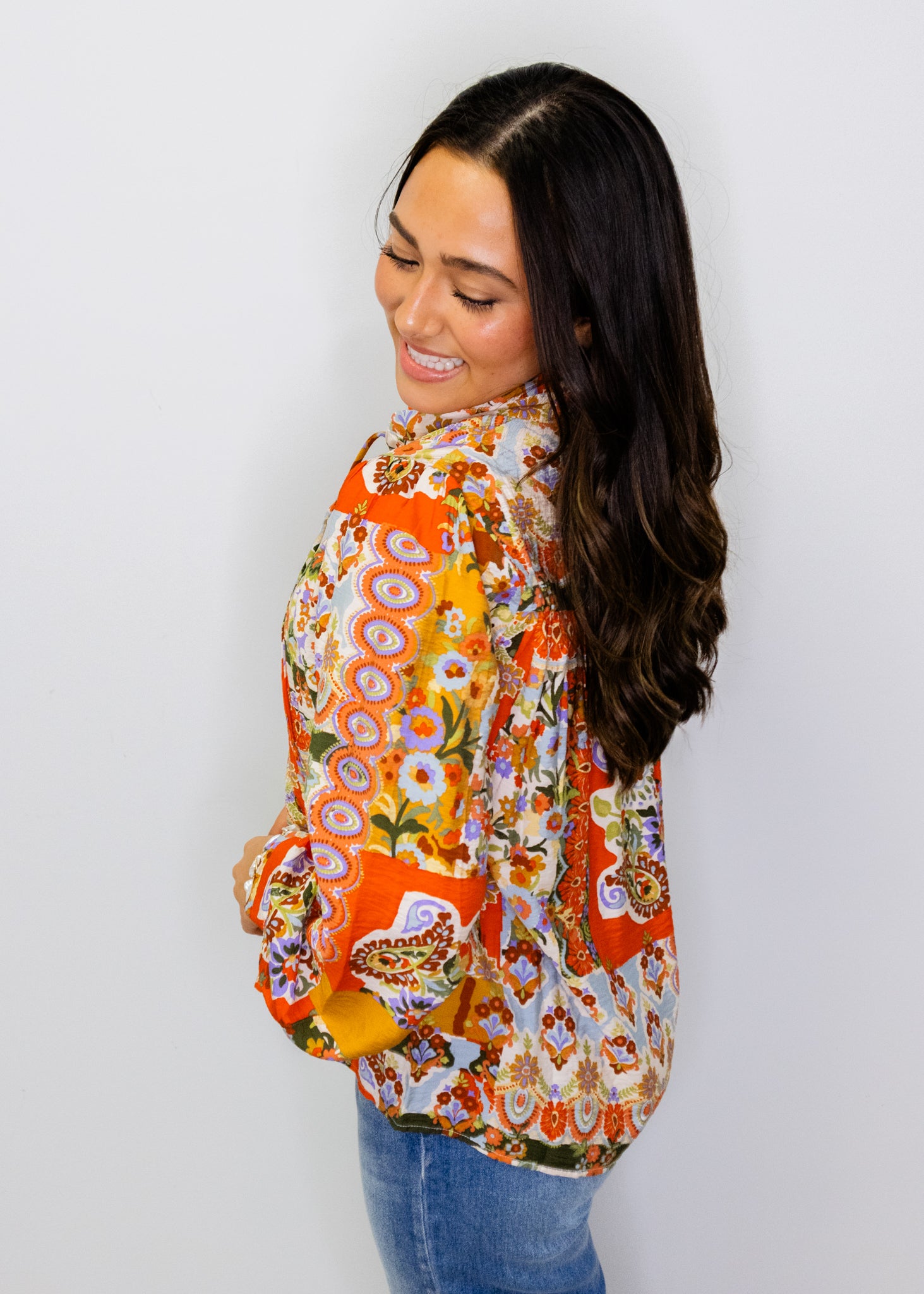 Patchwork Ruffle Collar Top