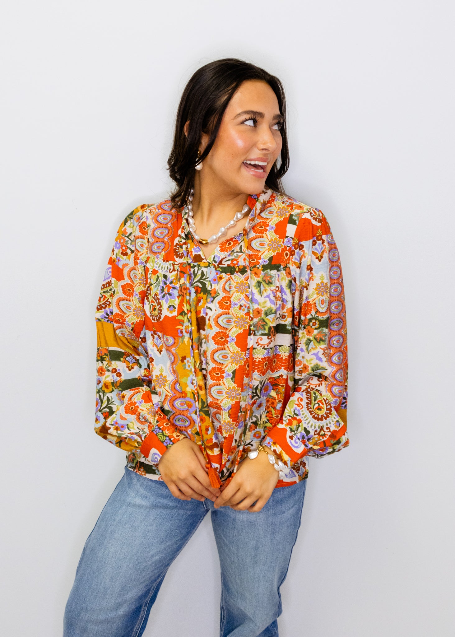 Patchwork Ruffle Collar Top