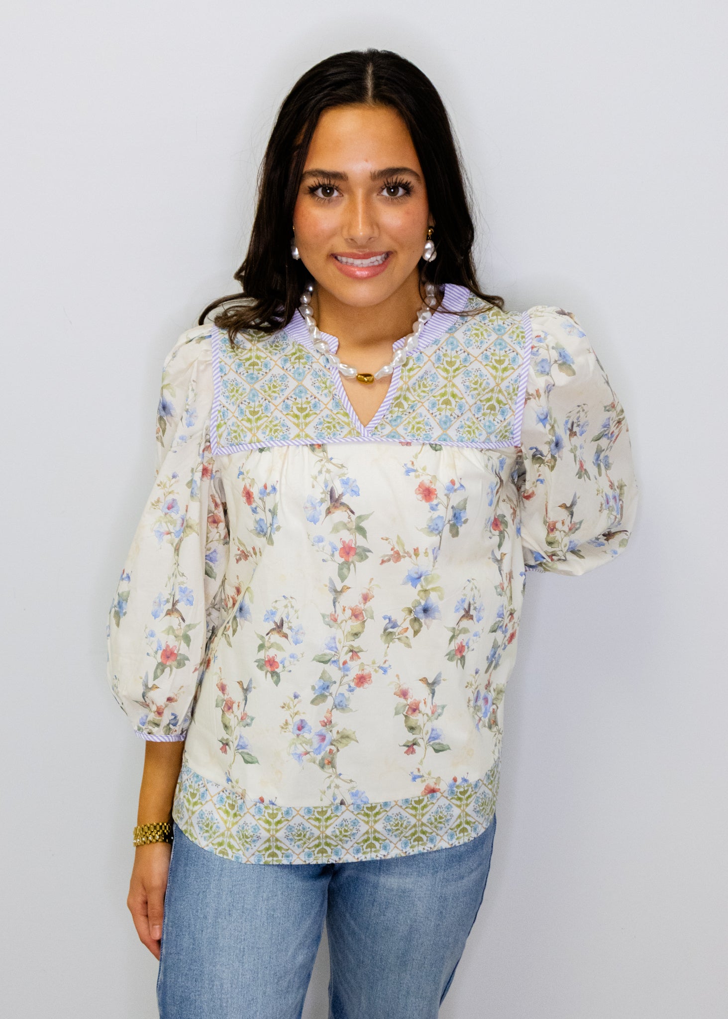 Beige Floral Mix Top