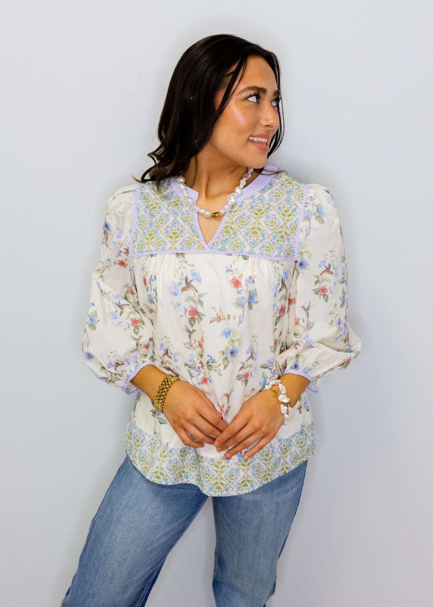 Beige Floral Mix Top