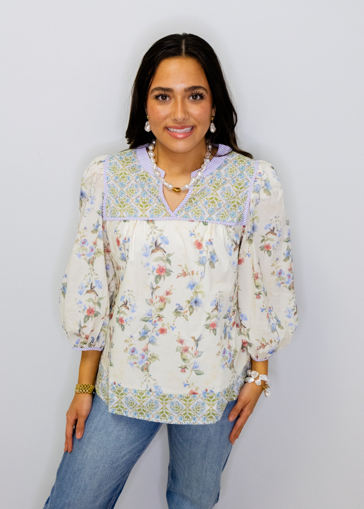 Beige Floral Mix Top