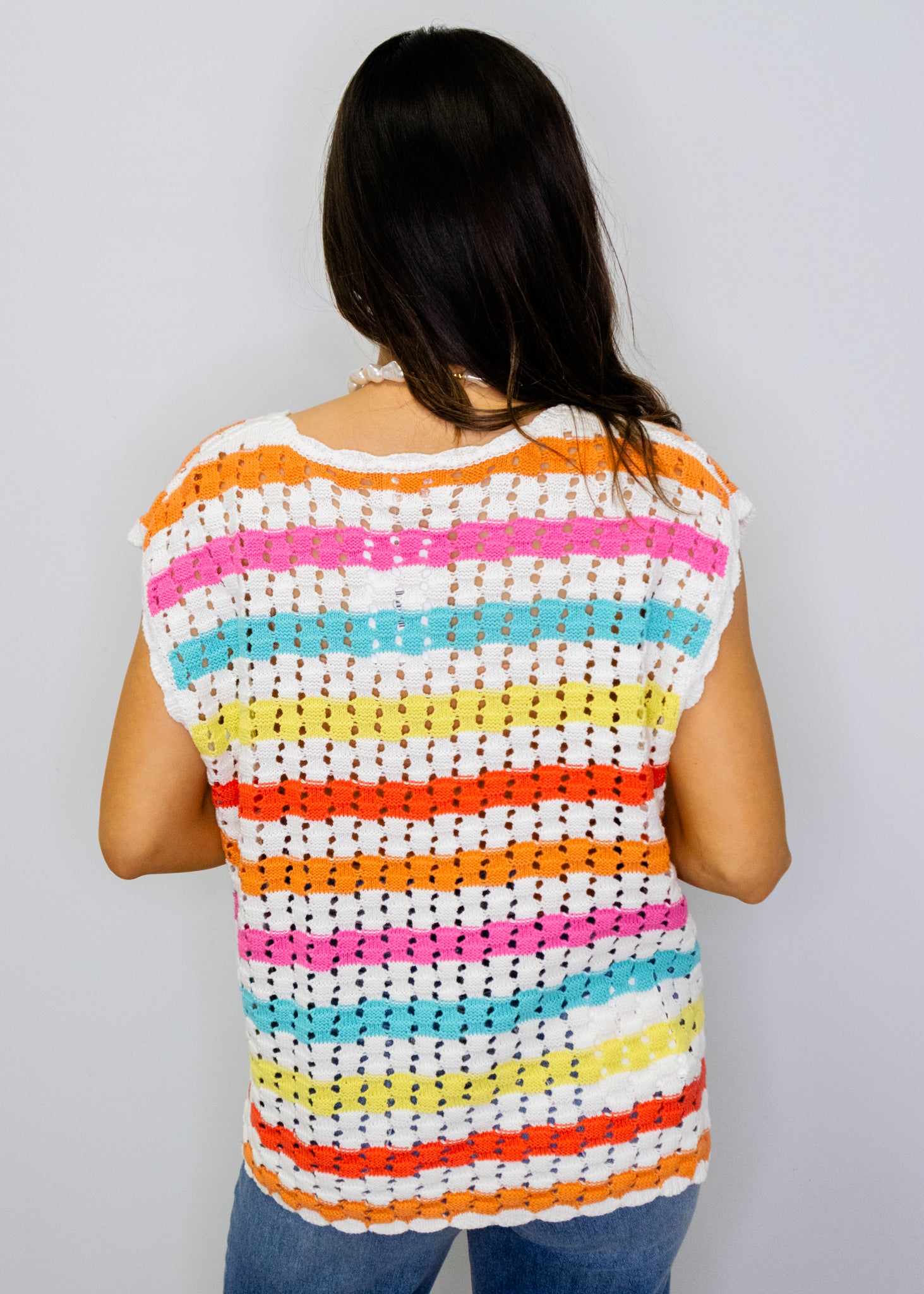 Bright Stripe Pattern Crochet Top