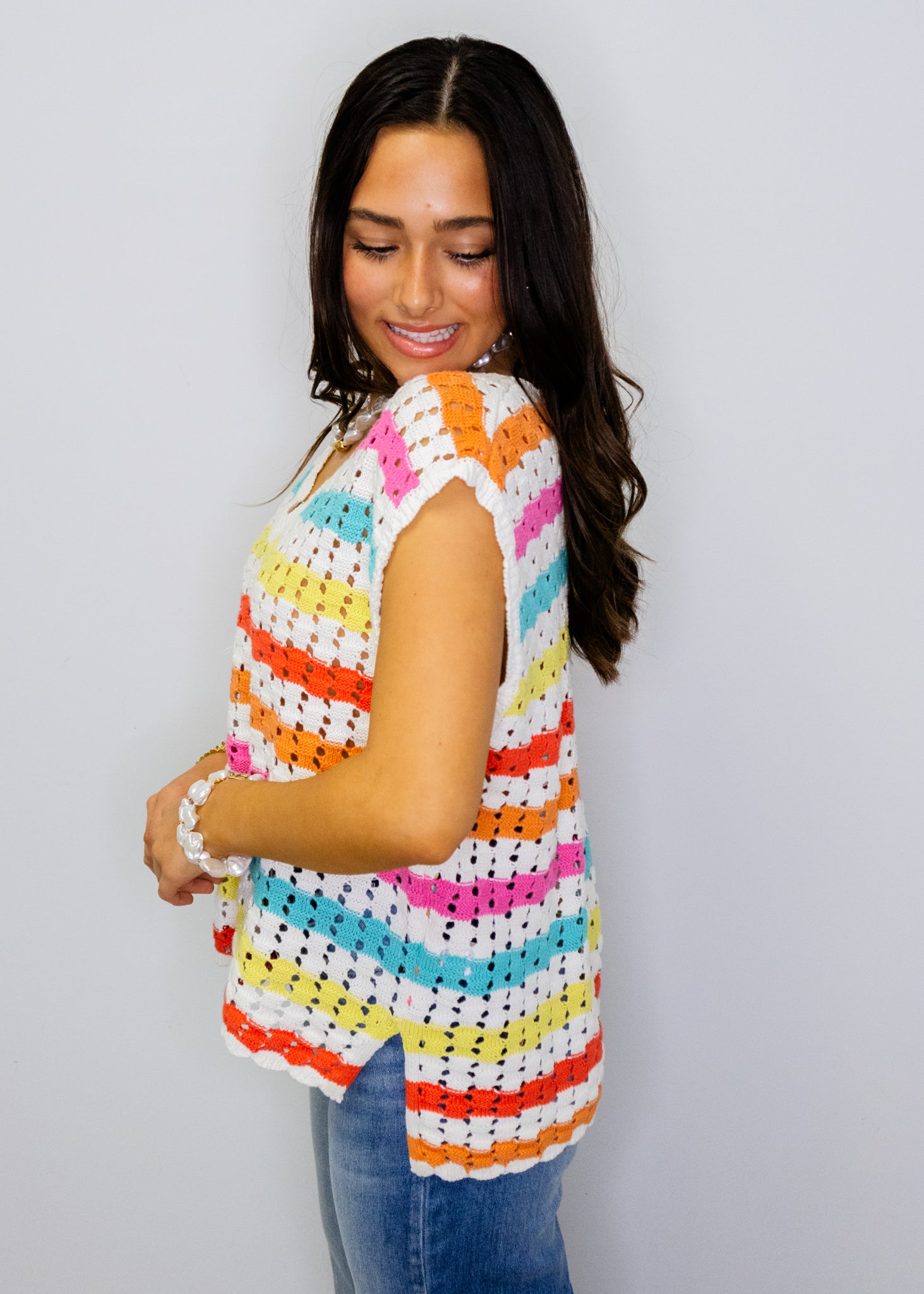 Bright Stripe Pattern Crochet Top