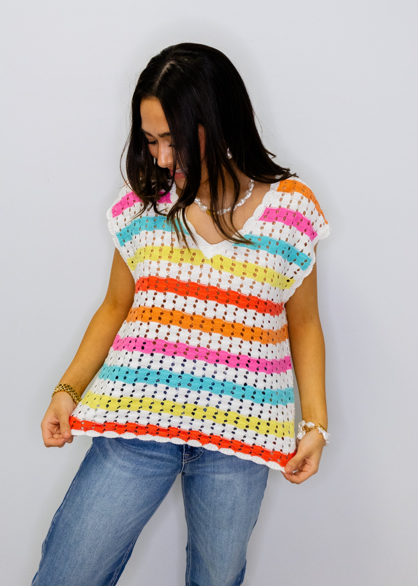Bright Stripe Pattern Crochet Top
