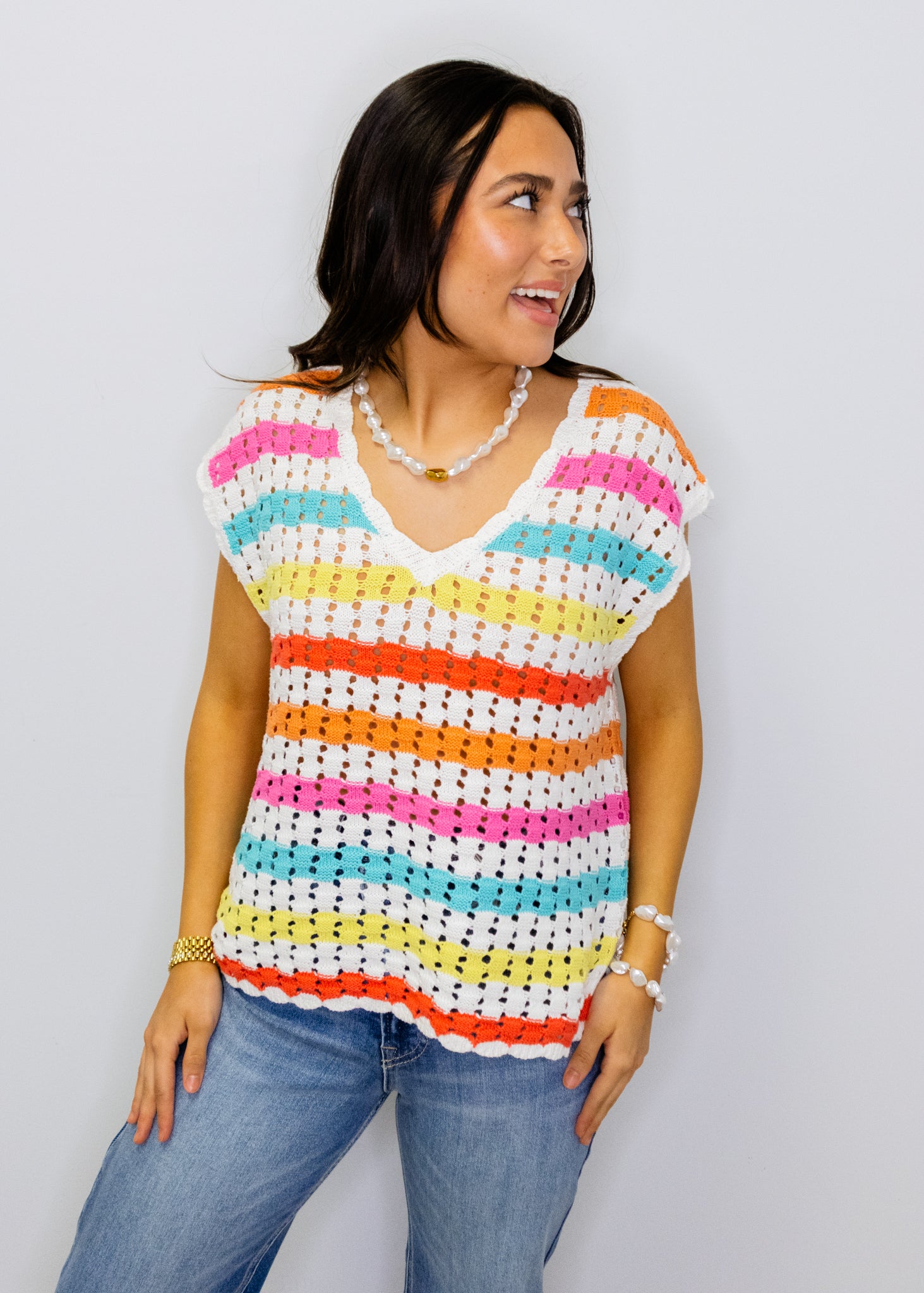 Bright Stripe Pattern Crochet Top