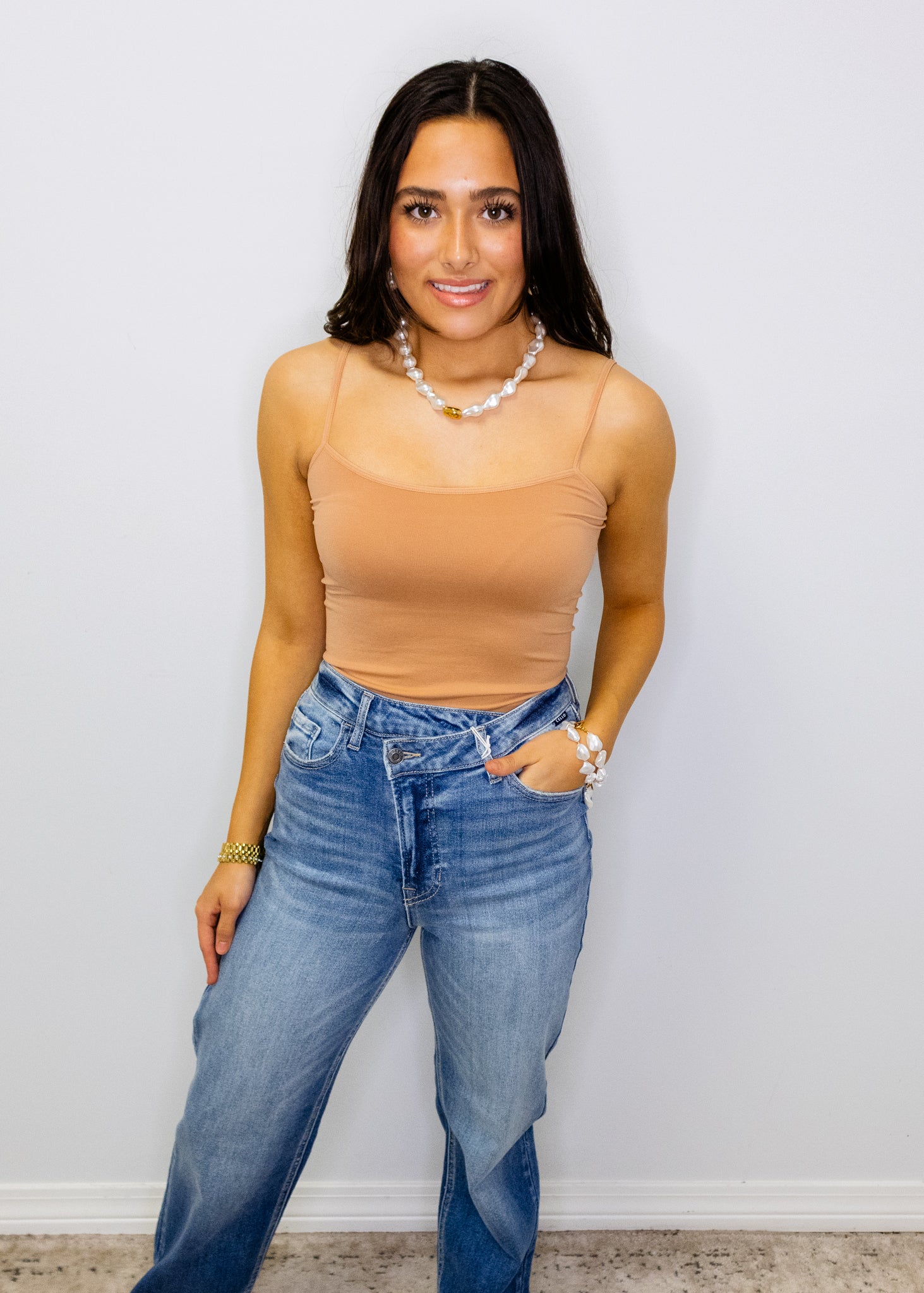 Camel Solid Seamless Long Cami Dress/ Top