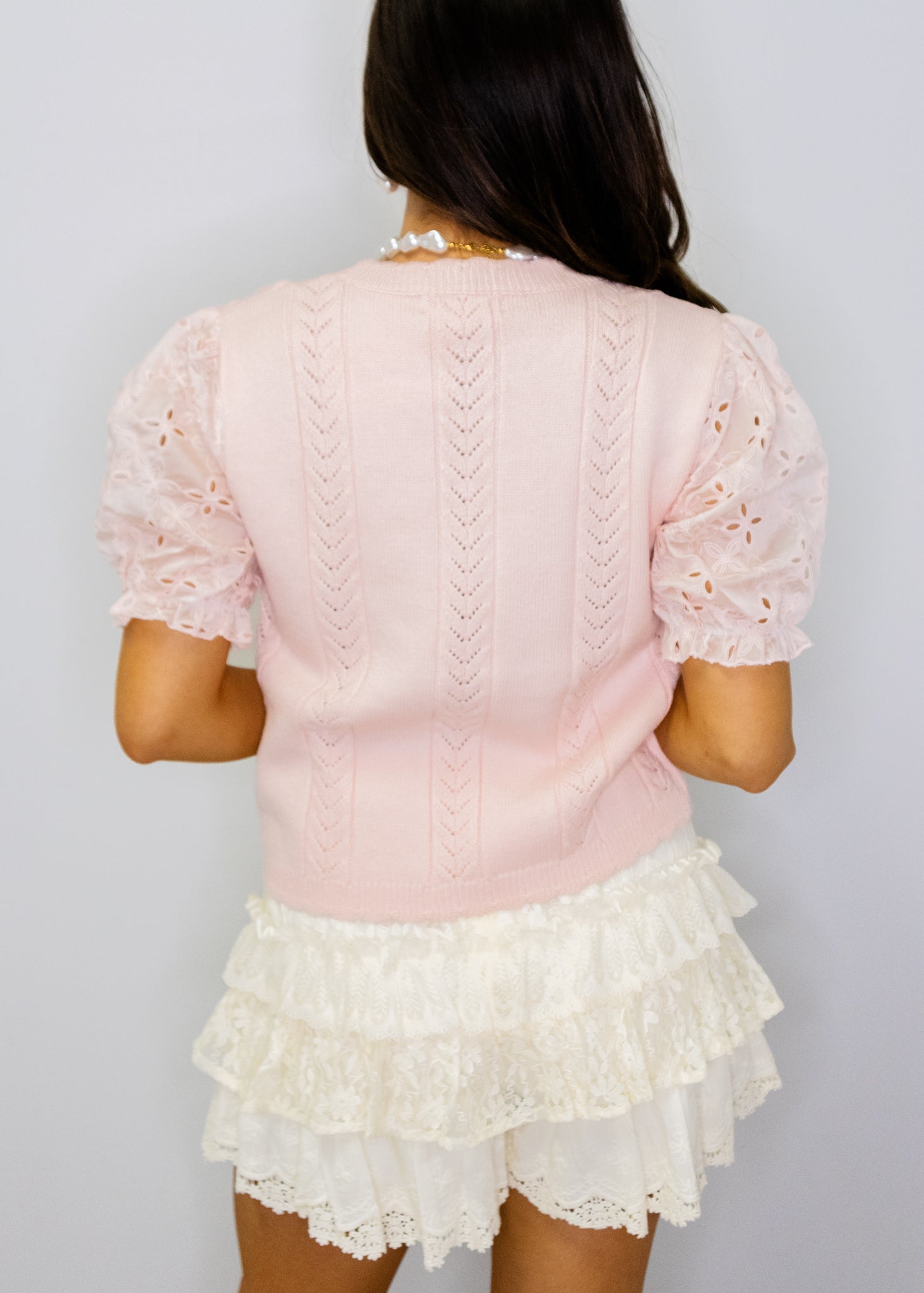 Blush Lace Puff Sleeve Sweater