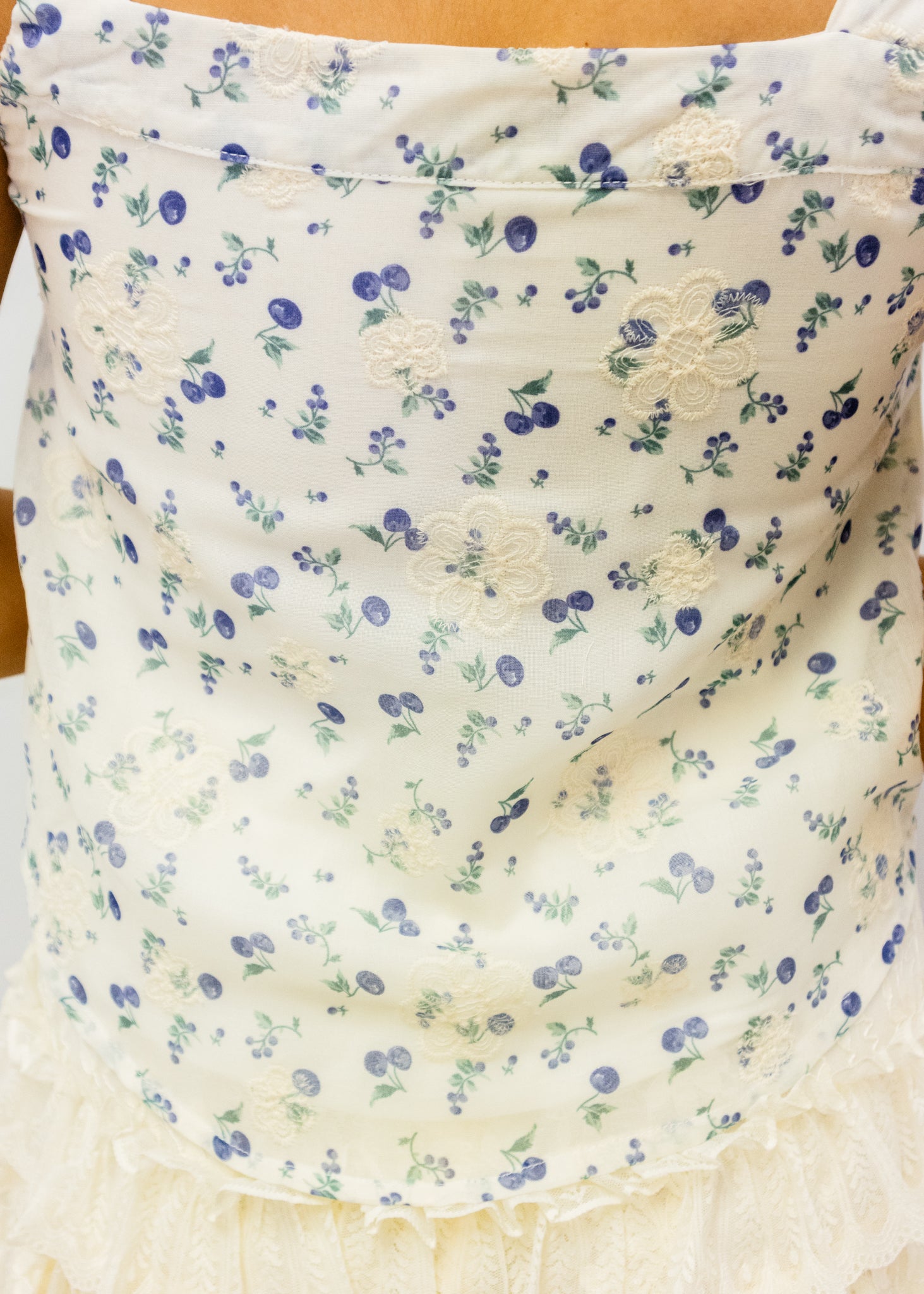 Ivory Blueberry Print Ruffle Top