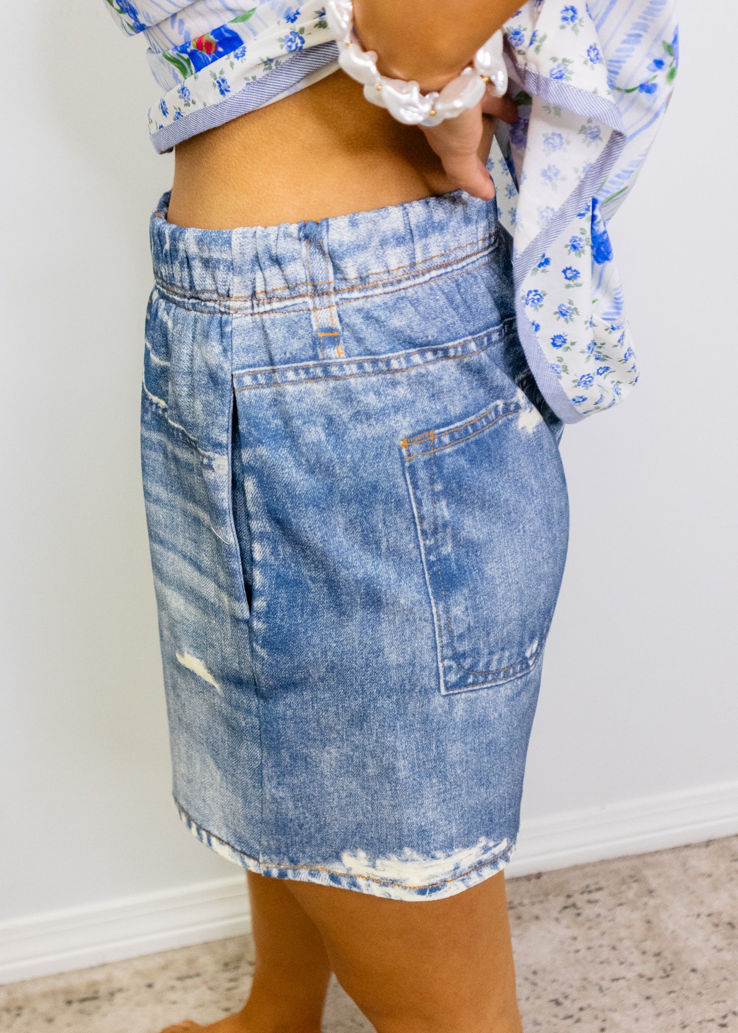 Denim Print Terry Shorts