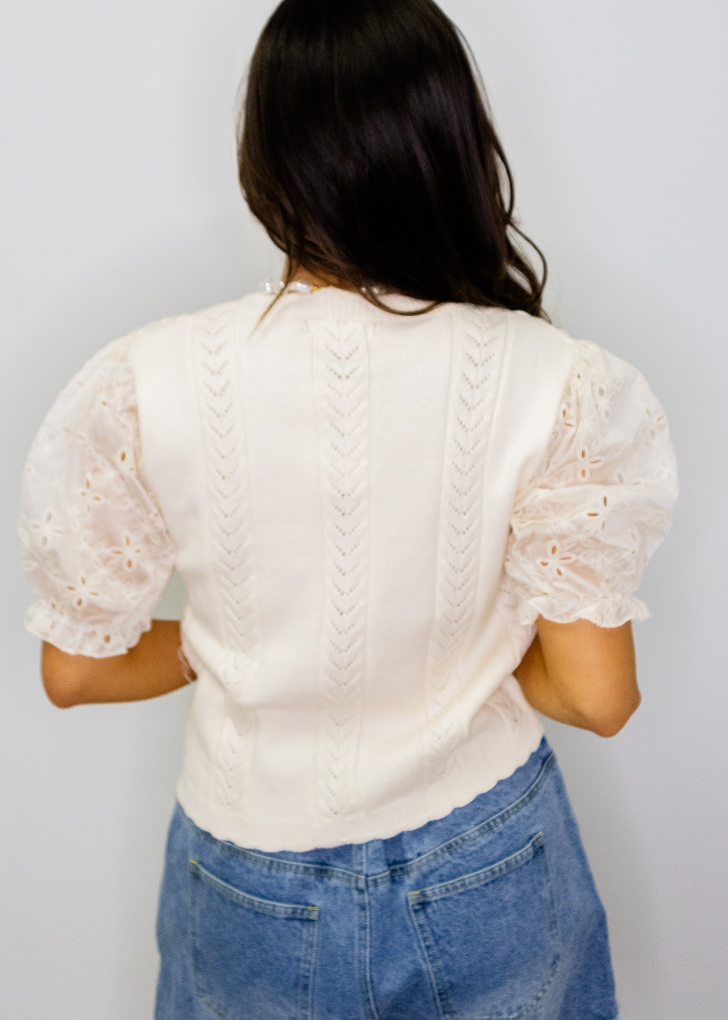 Cream Lace Puff Sleeve Sweater