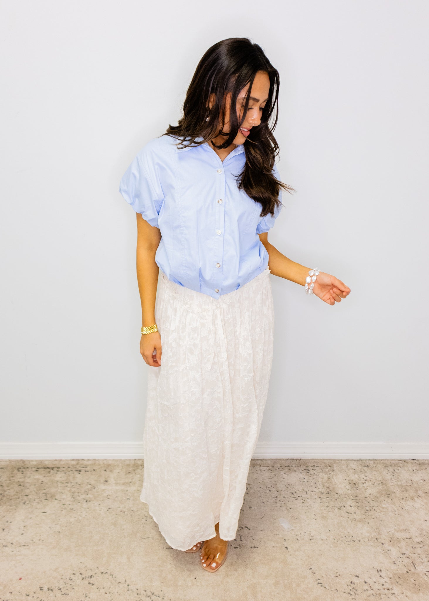 Ecru Floral Textured Maxi Skirt