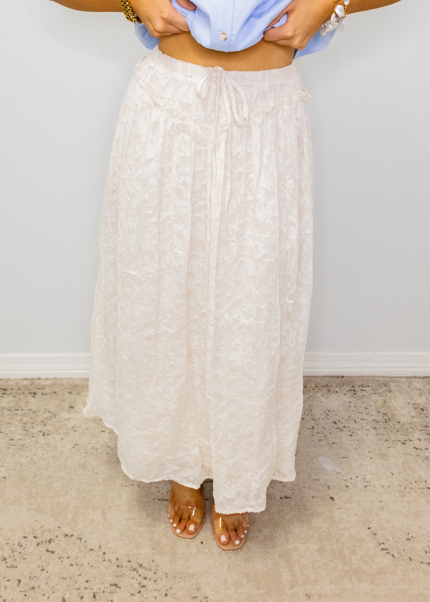 Ecru Floral Textured Maxi Skirt