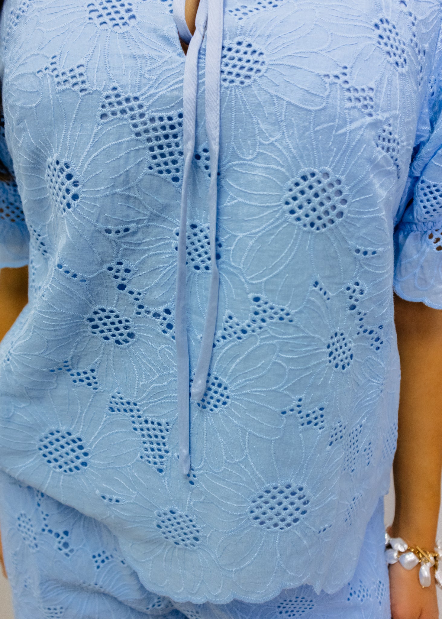 Sky Blue Lace Scallop Top