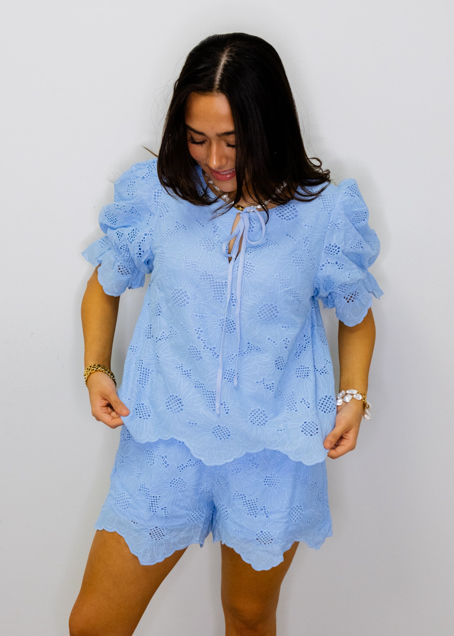 Sky Blue Lace Scallop Top