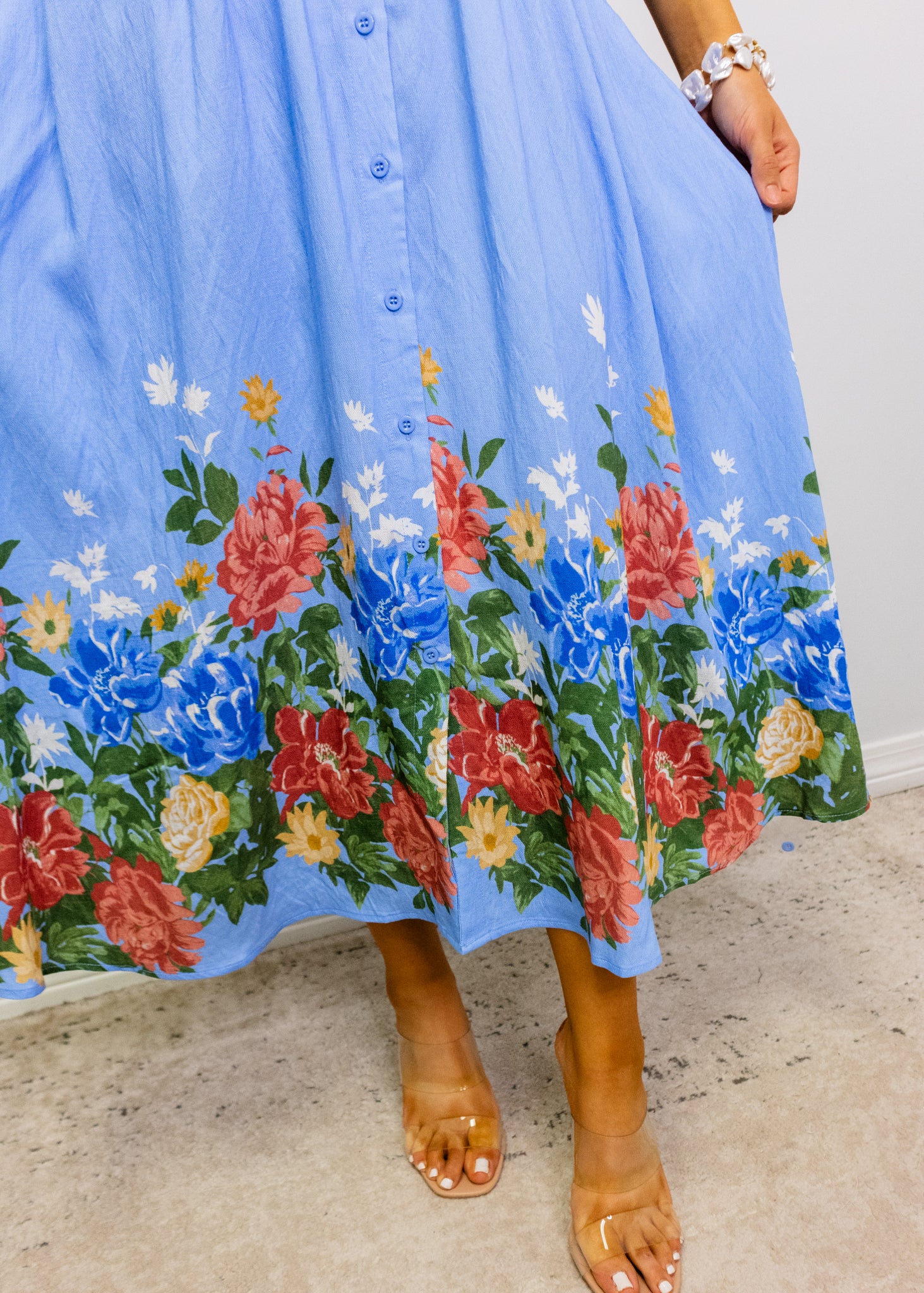 Sky Blue Floral Midi Dress