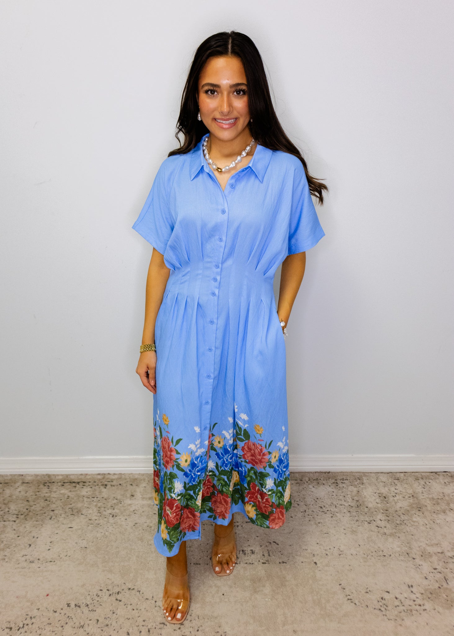 Sky Blue Floral Midi Dress