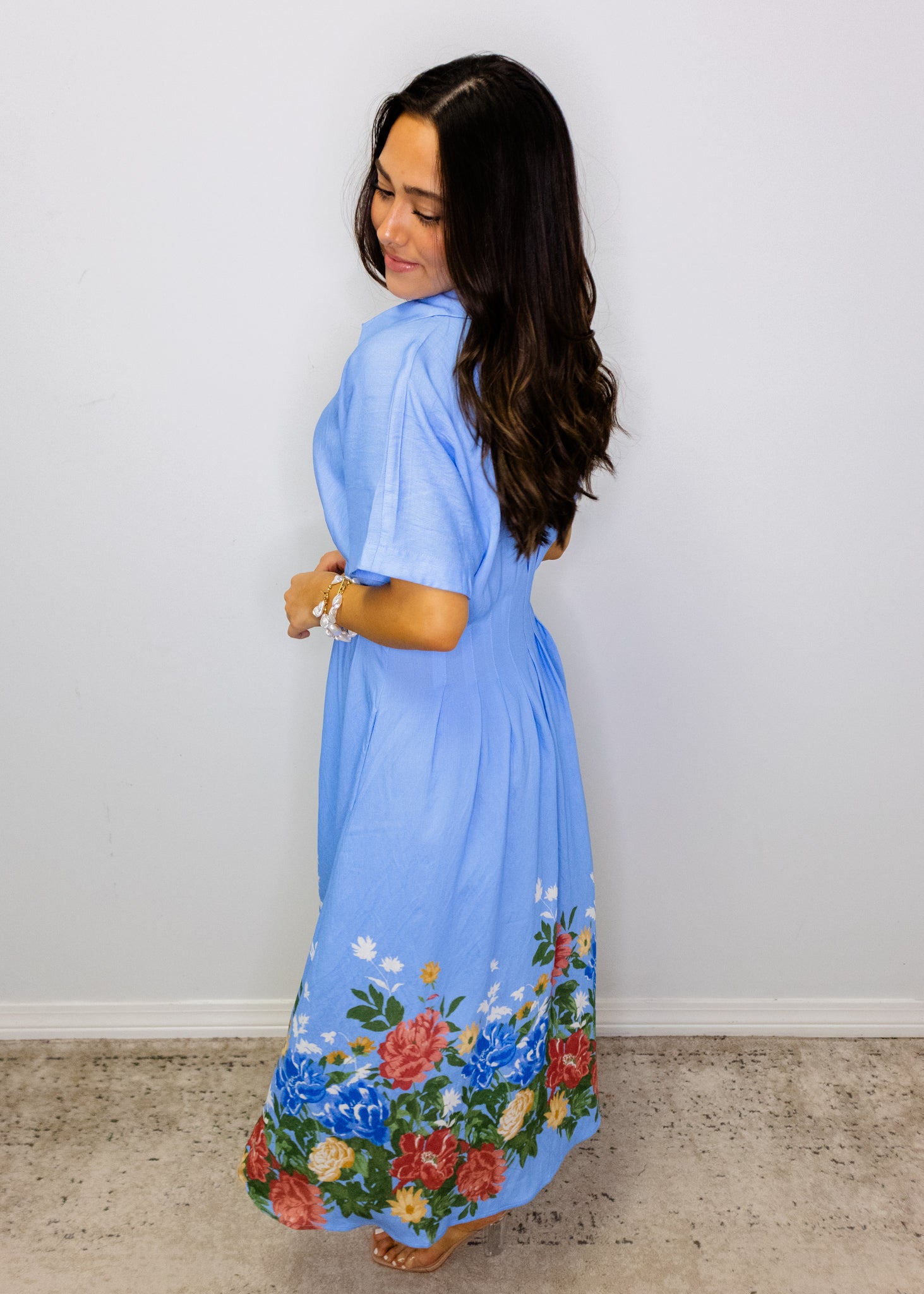 Sky Blue Floral Midi Dress