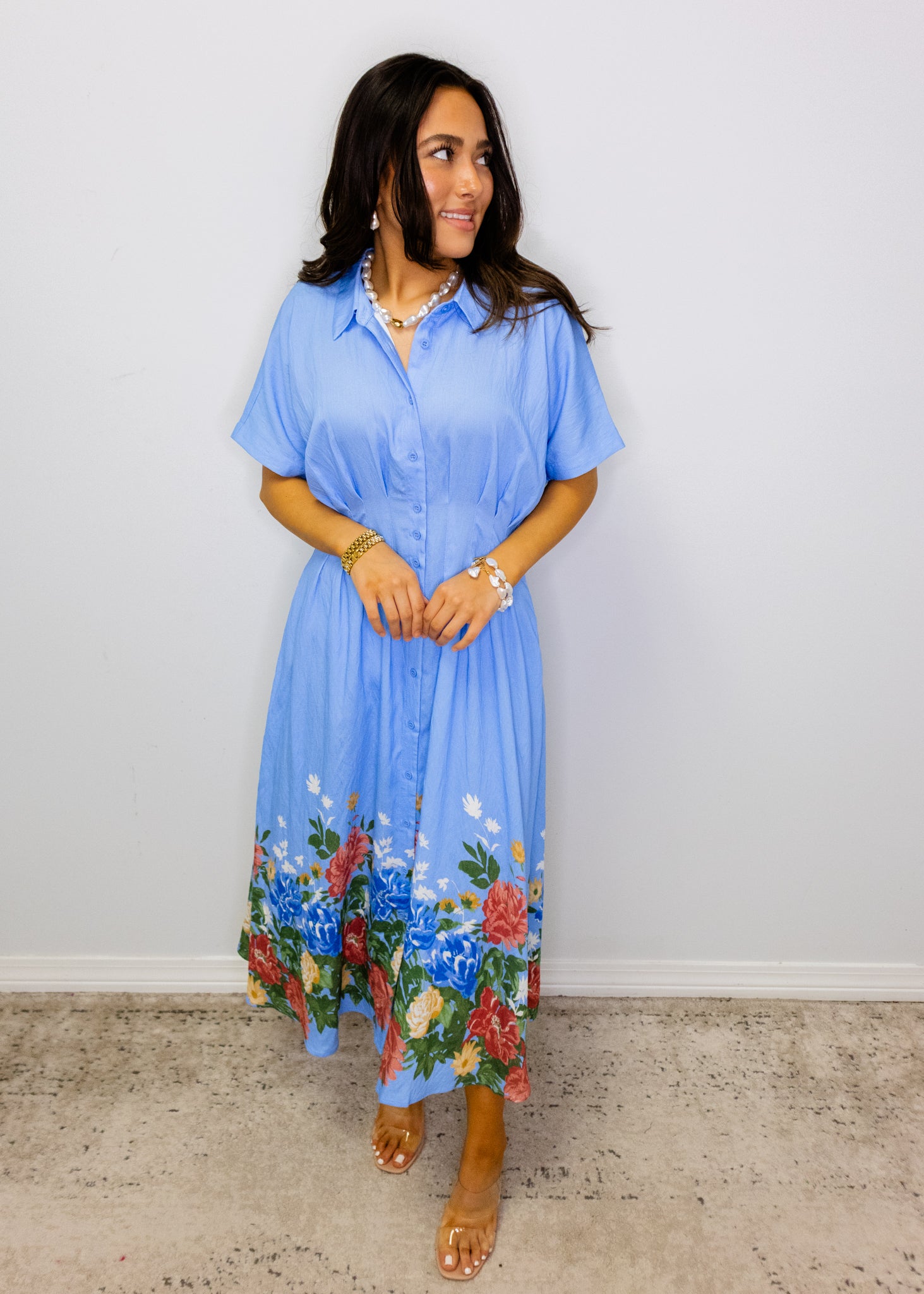 Sky Blue Floral Midi Dress