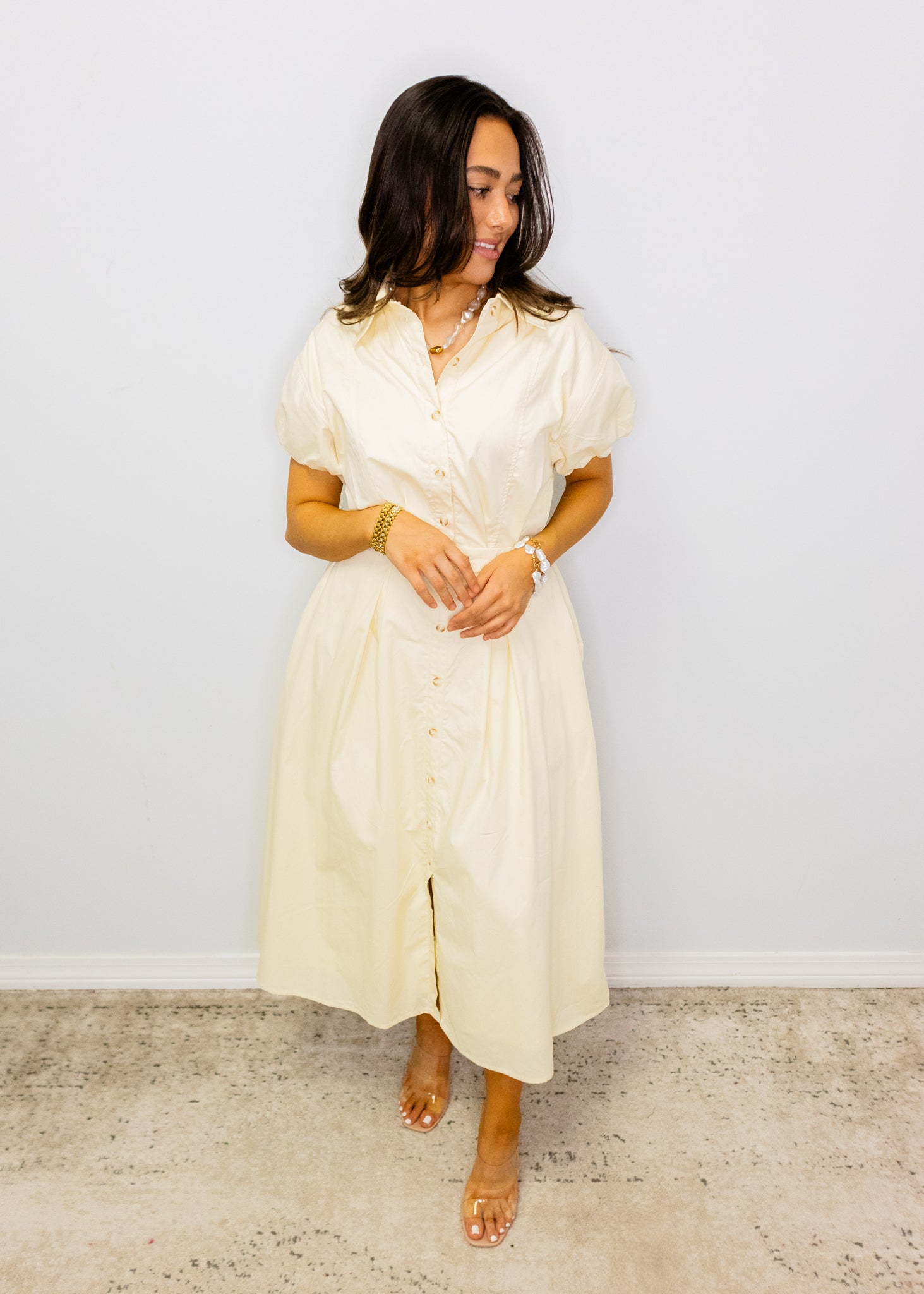 Butter Yellow Button Up Midi Dress