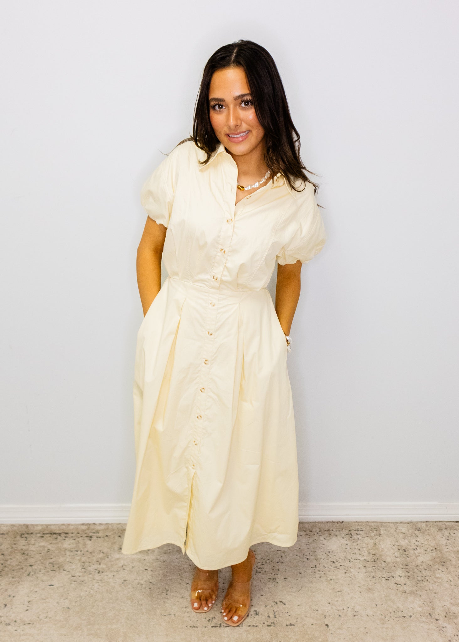 Butter Yellow Button Up Midi Dress