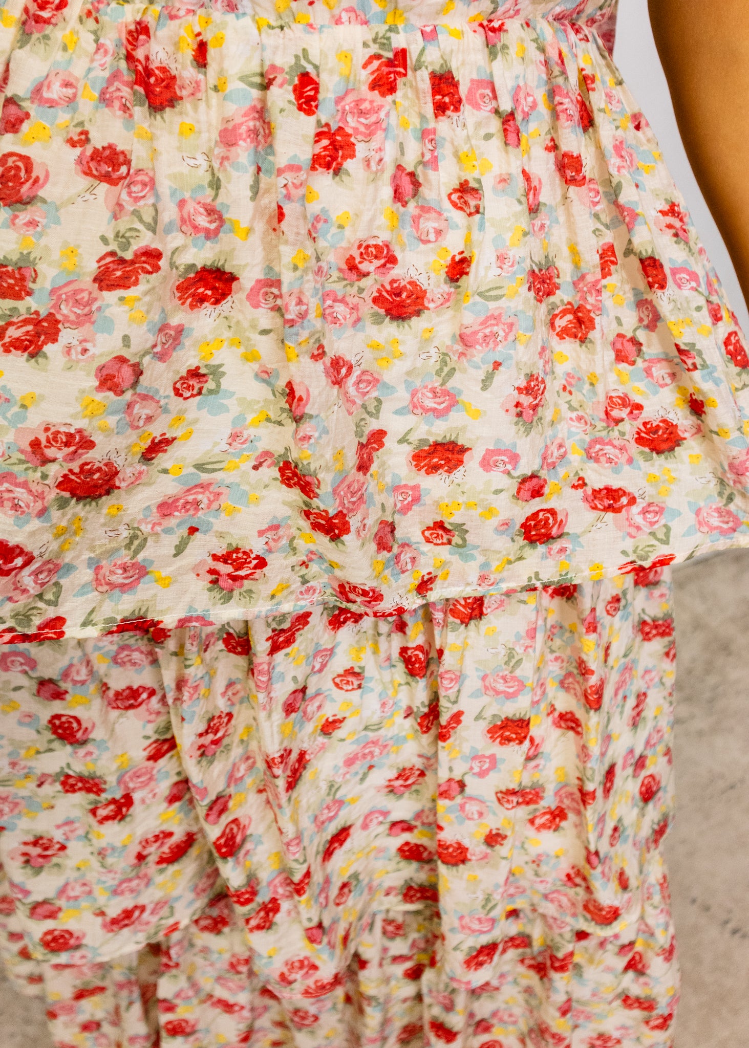 Cream Floral Tiered Maxi Dress