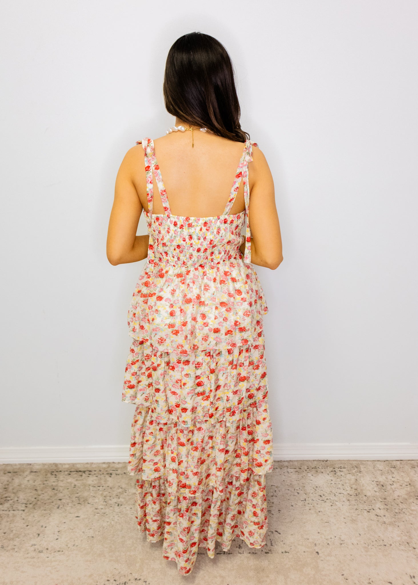 Cream Floral Tiered Maxi Dress