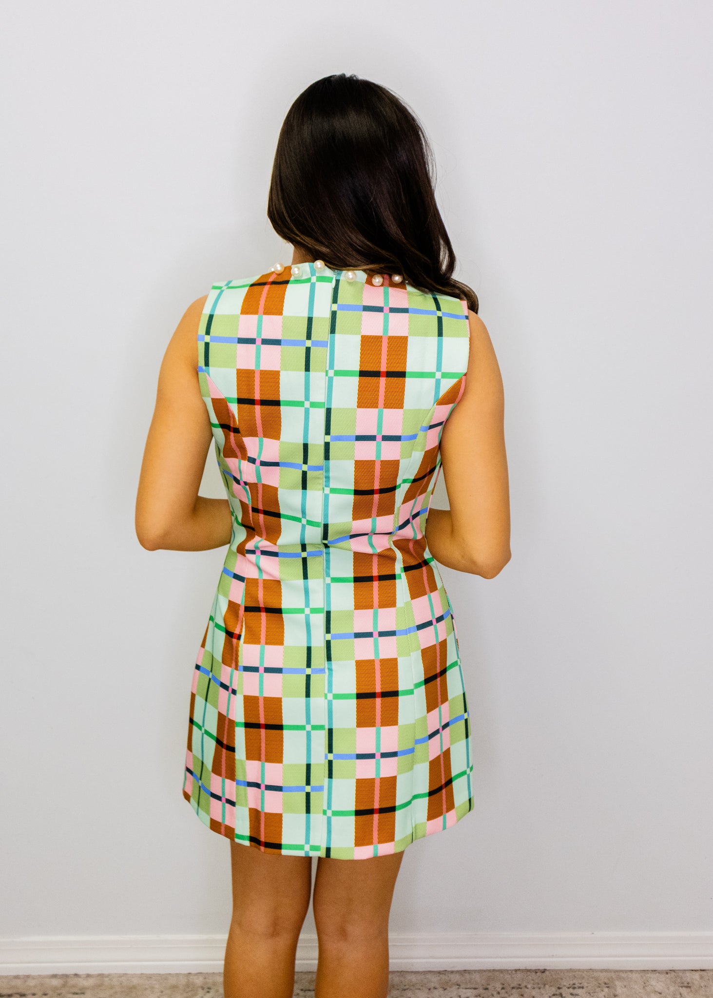 Multi Front Slit Plaid Mini Dress