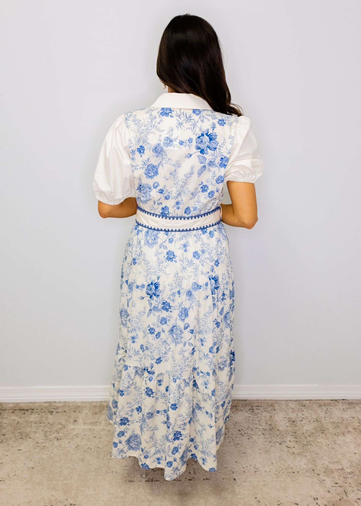 Blue Floral Tie Midi Dress