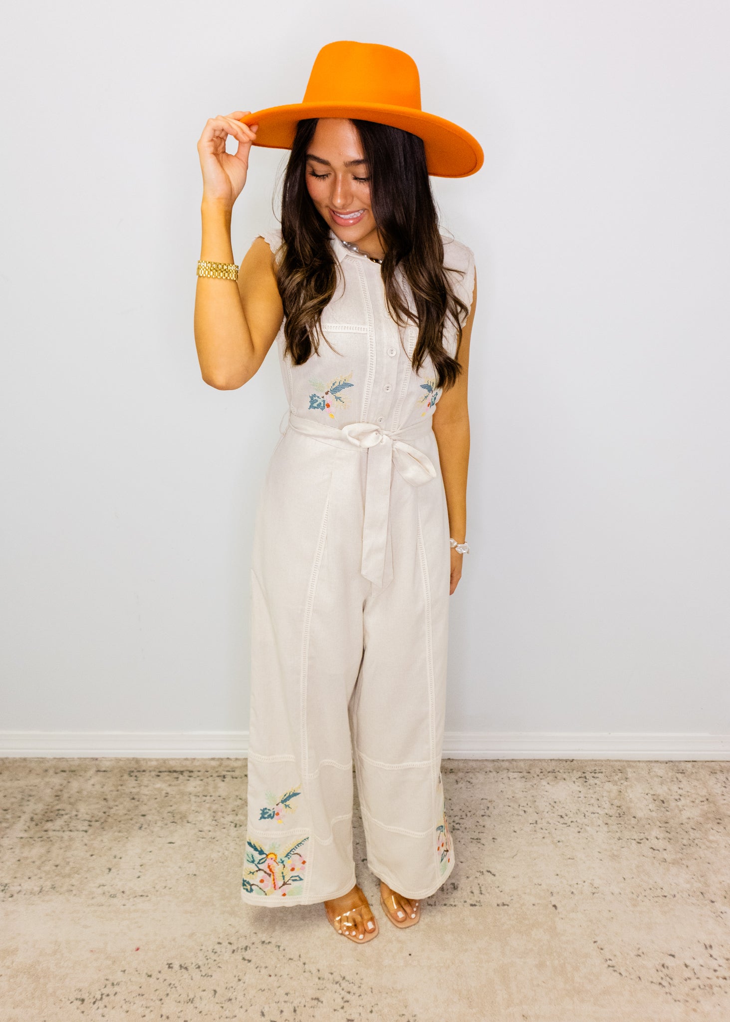 Linen Floral Detail Jumpsuit