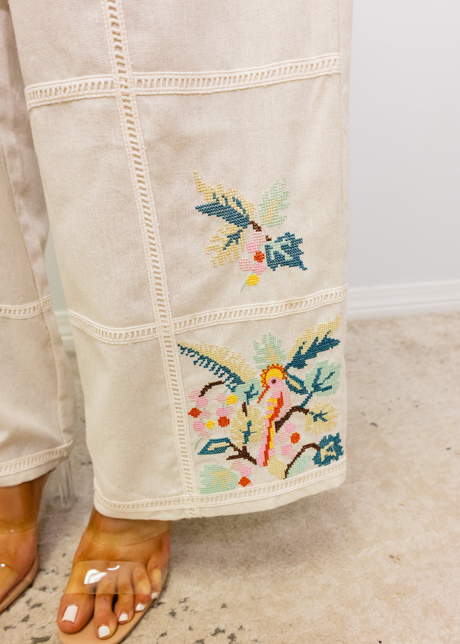 Linen Floral Detail Jumpsuit