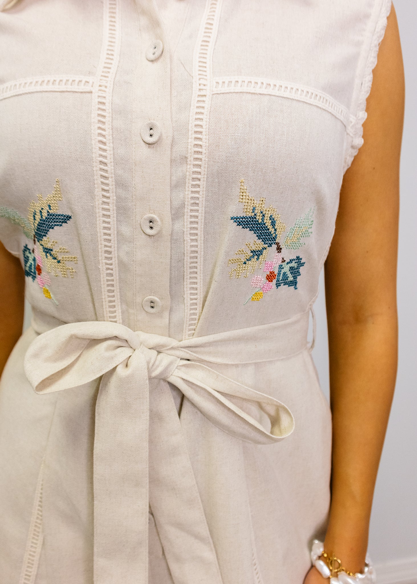 Linen Floral Detail Jumpsuit