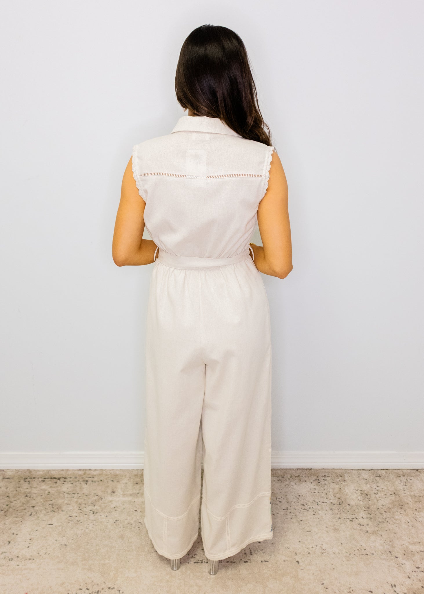 Linen Floral Detail Jumpsuit
