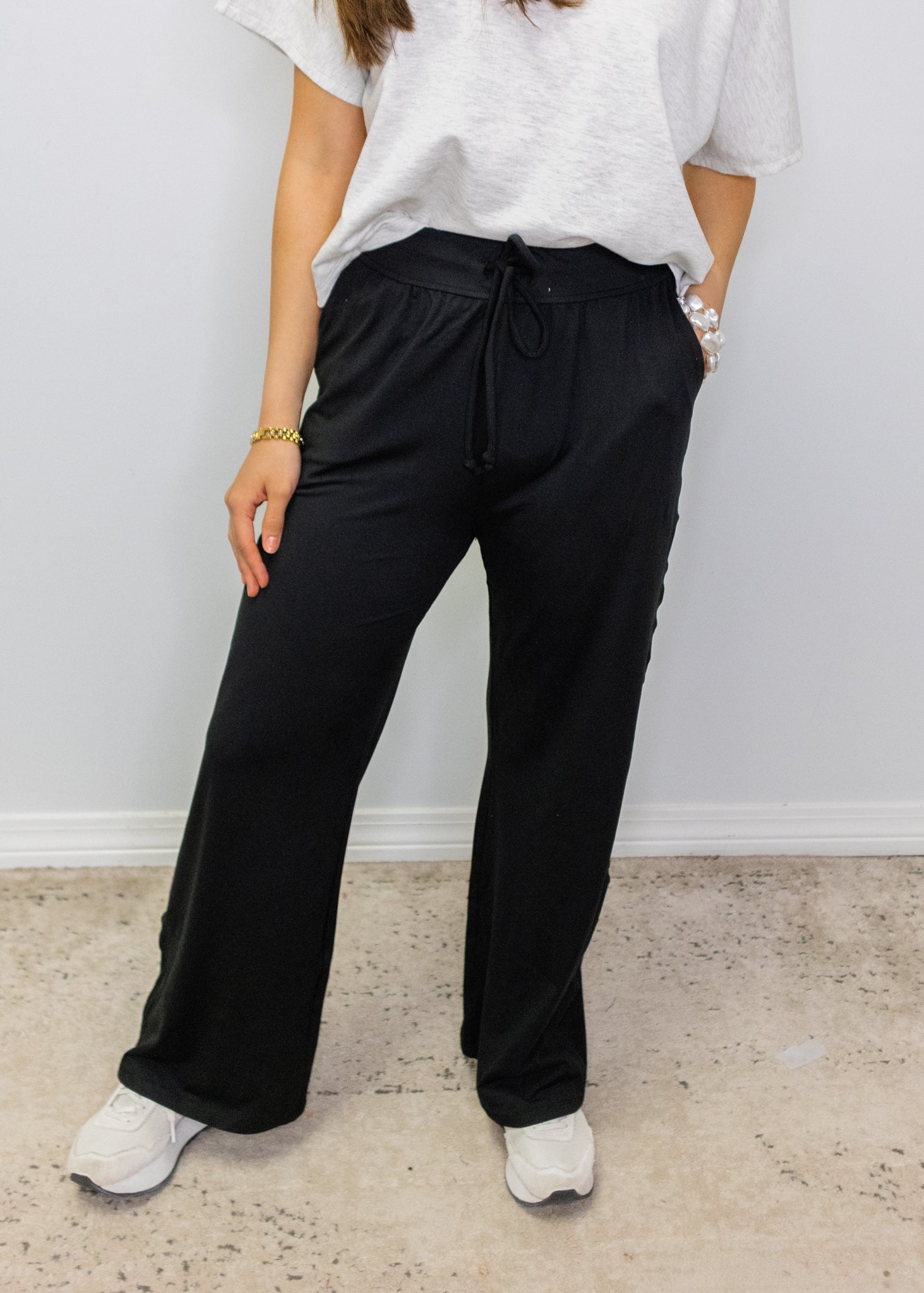 Black Relaxed Fit Peach Skin Pants