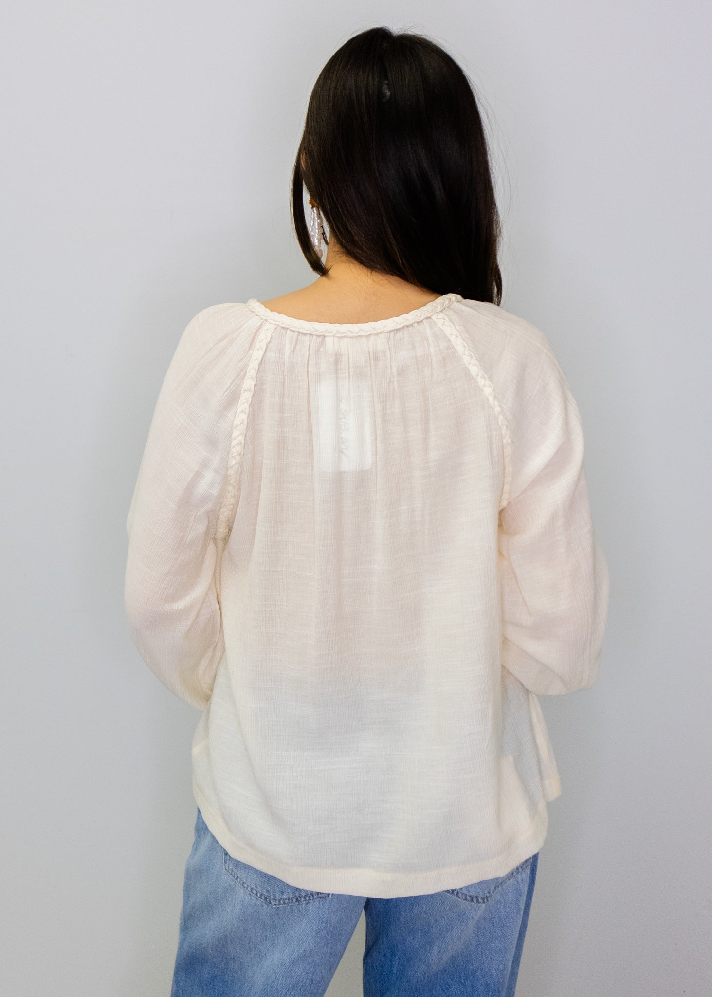 Cream Braided Peasant Top