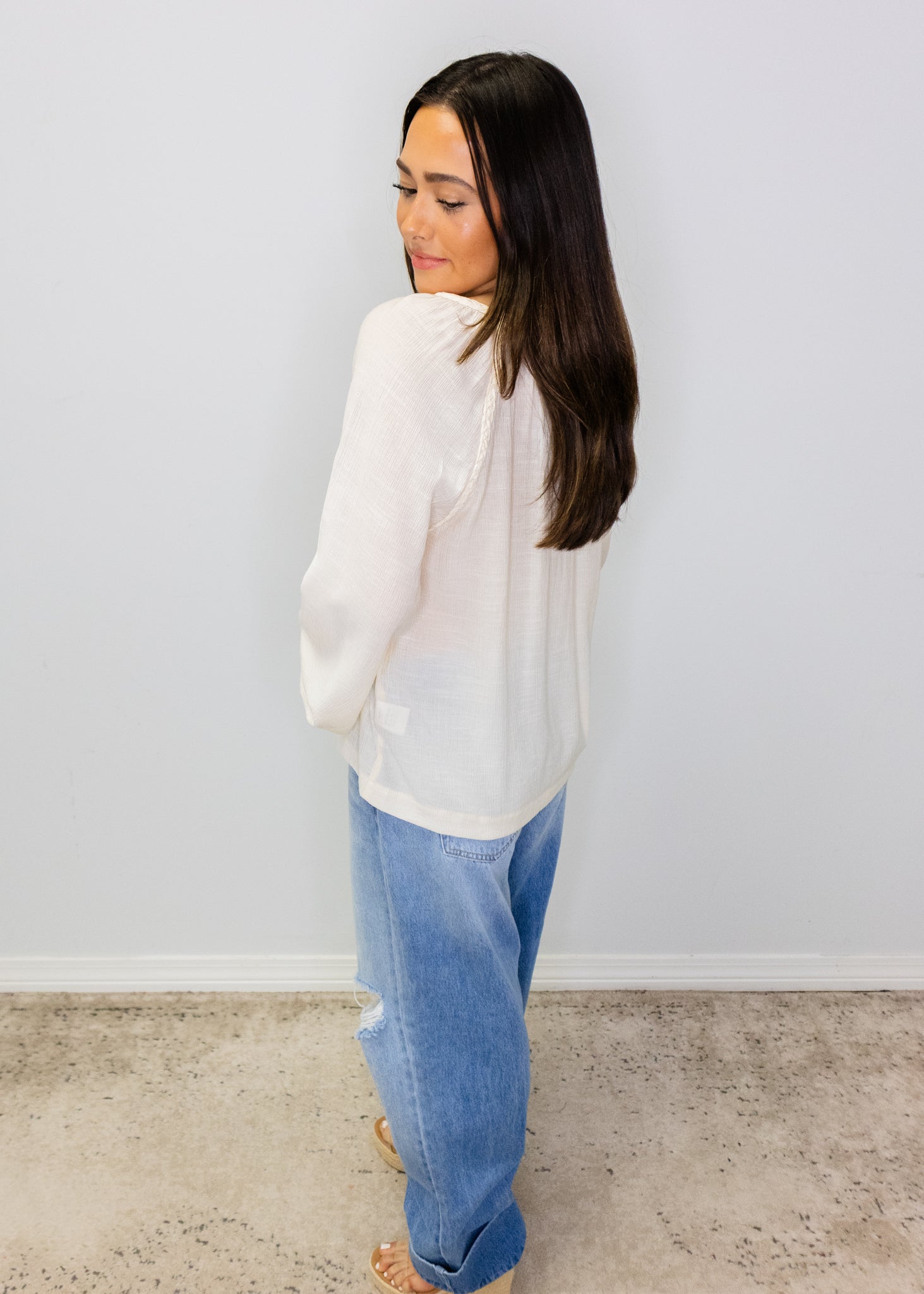 Cream Braided Peasant Top